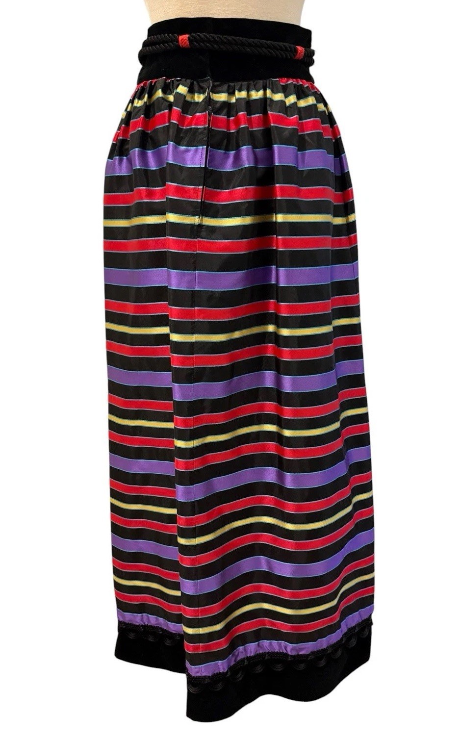 Vintage 1960s MAXAN Ribbon Stripe Taffeta Velvet Trim Hostess Maxi Party Skirt