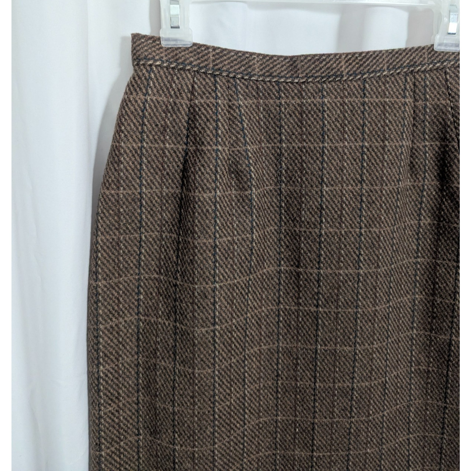 Vtg 80s Ira Joyce Brown Tweed Wool Blend Midi Skirt 28.5W Dark Academia T1