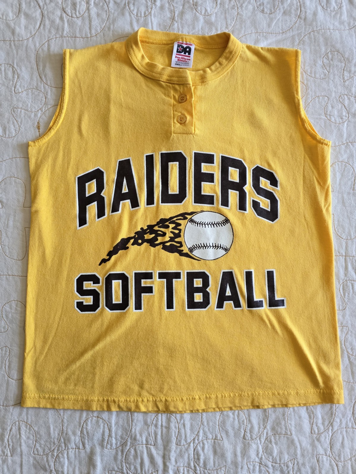 Vintage 70s 80s Raiders Softball Yellow Tank Top Womens S Don Allison Athletic