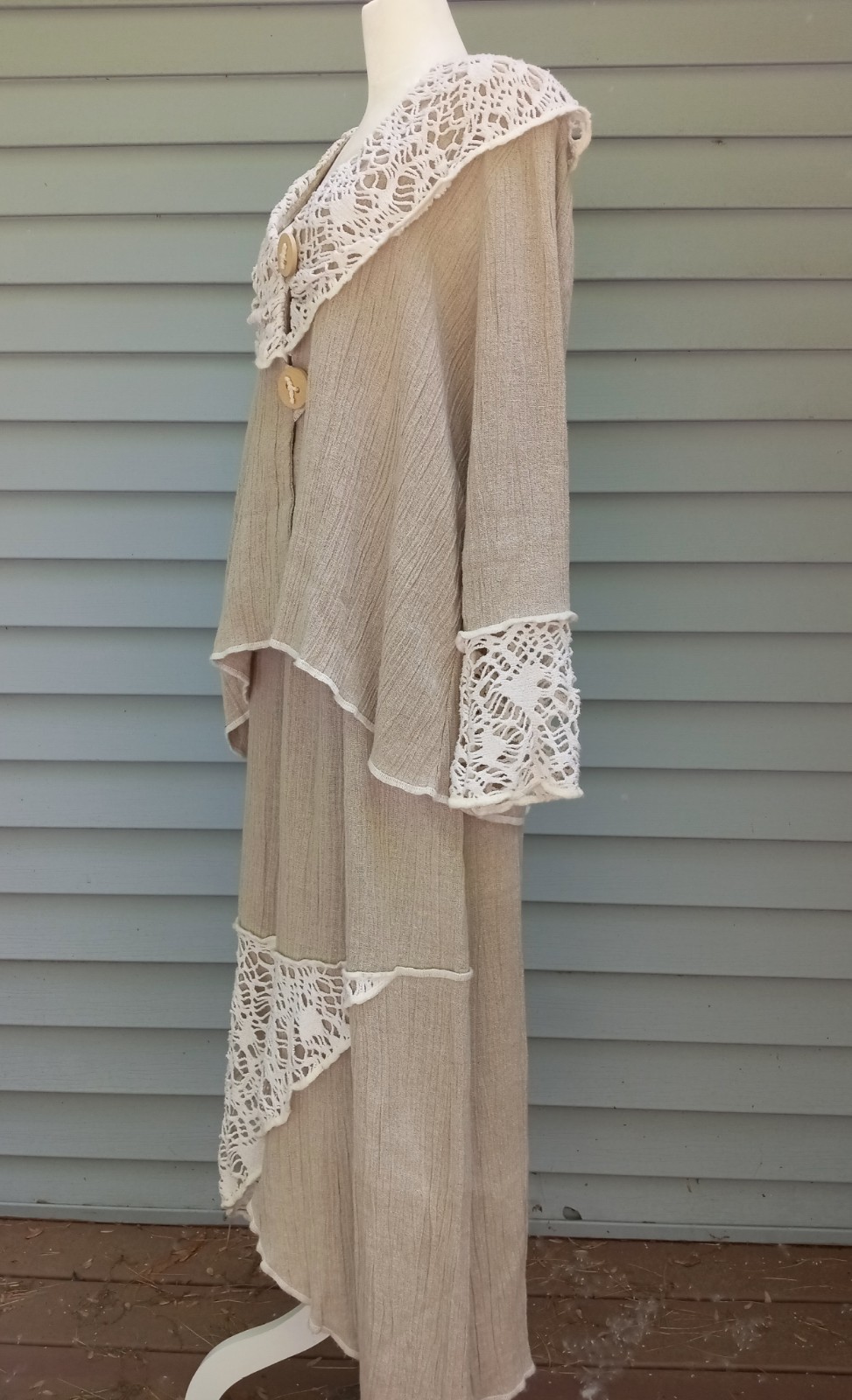 VTG EU SKIRT SUIT CRINKLED LINEN CROCHET BOHO HIPPIE PEASANT OVERSIZED fits L-XL