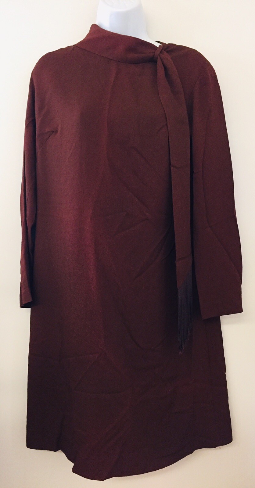Mr Bob of California Vintage 1960s Long Sleeve Brown Shift Dress Cossack Collar