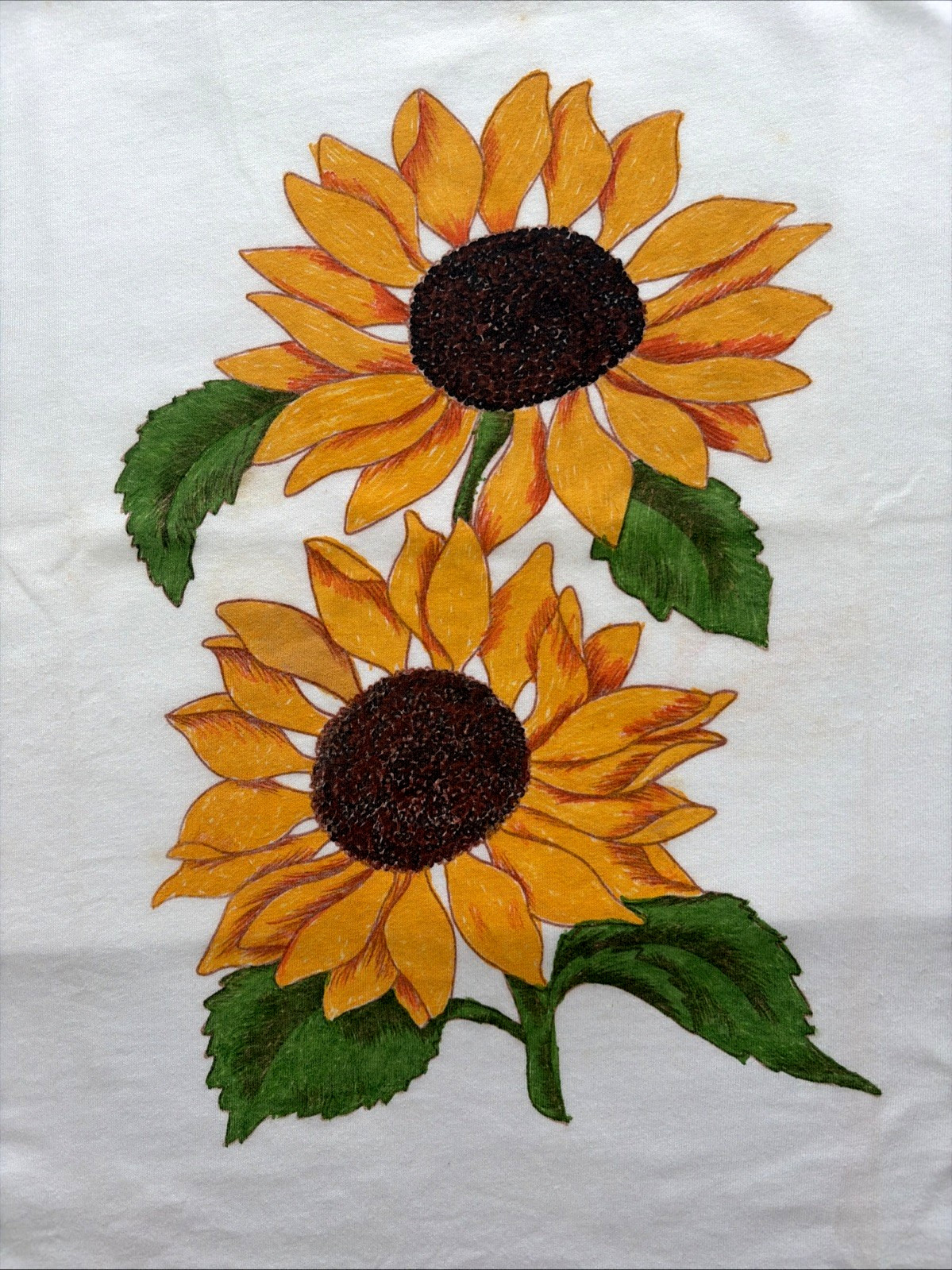 Vtg Jerzees Sunflower T Shirt Grid Flower Hand Painted Graphic Sze XL Yellow