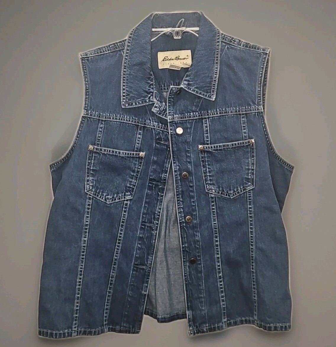 Vintage Eddie Bauer Longline Denim Vest XL 90s Mom Cottagecore Preppy Normcore