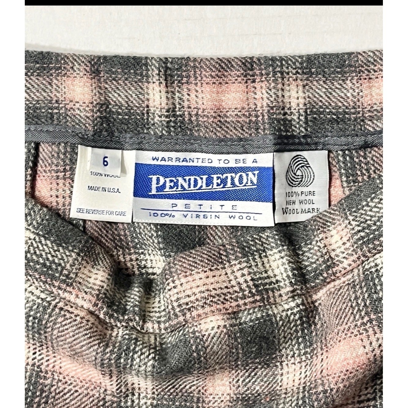 Vintage Pendleton Skirt 6P Pink Grey Plaid Wool Pleated Midi 90s Made in USA