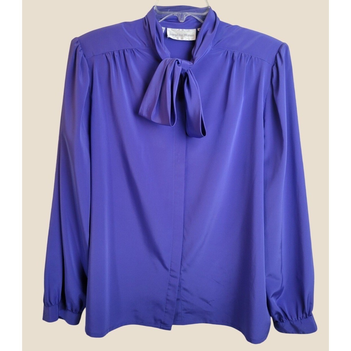 Vtg Josephine Woman Blouse 80s Secretary Bow Tie Neck Office Top Purple Large