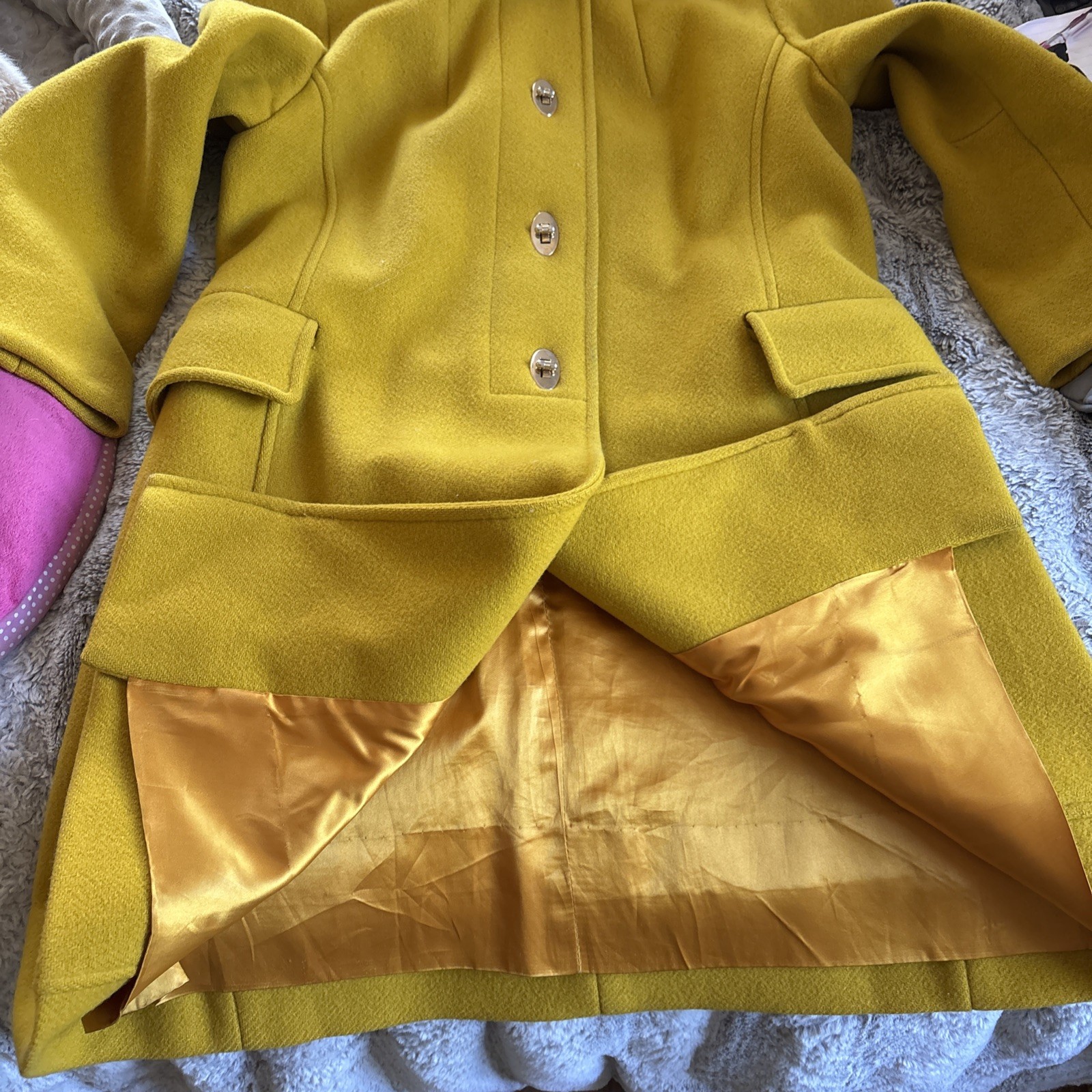 VTG 60s Mustard Yellow Wool Turnlock Swing Coat Coach Bonnie Cashin Style MCM