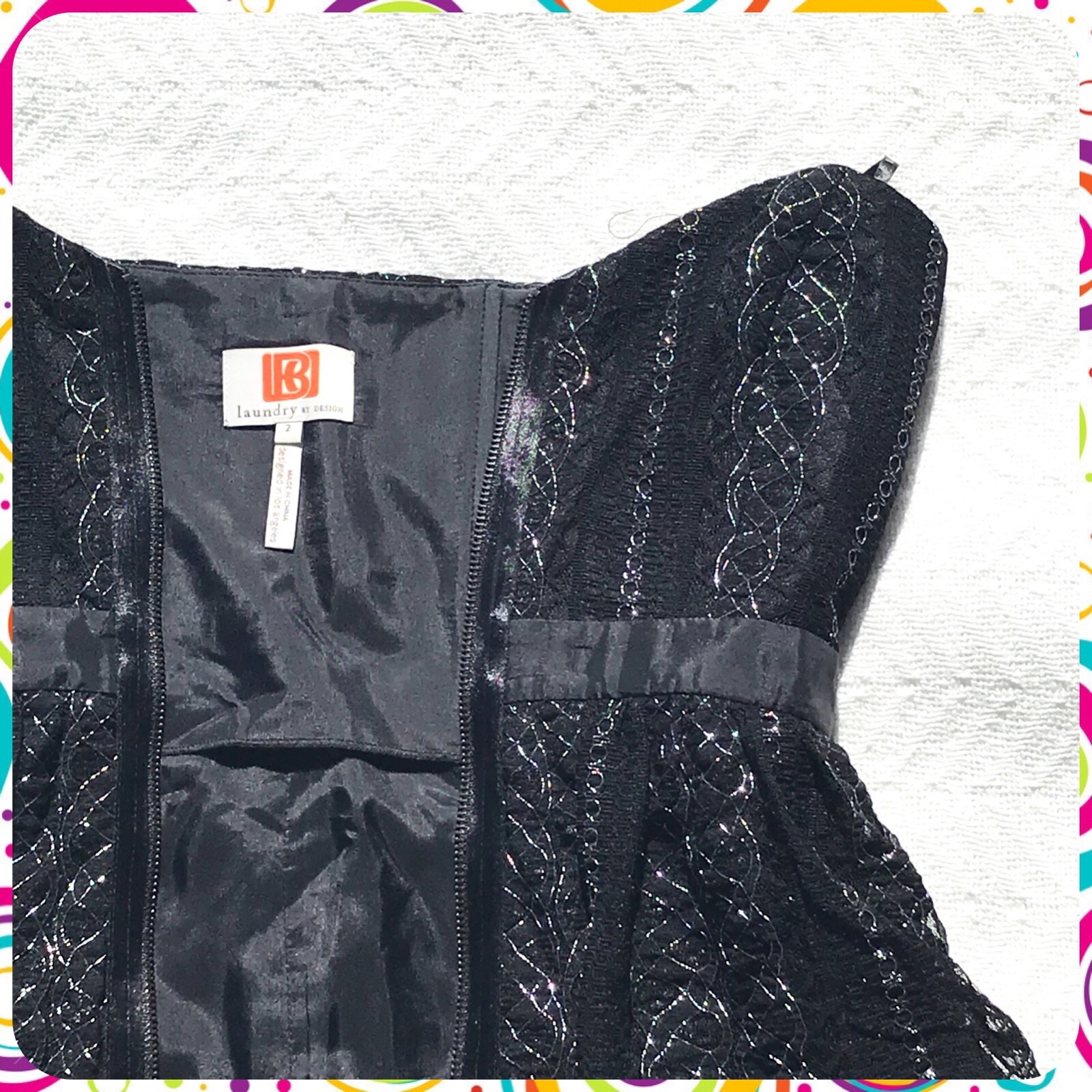 Vintage 90s LAUNDRY BY DESIGN Black Lace Sweetheart Neck Peplum Prom Dress Sz 2