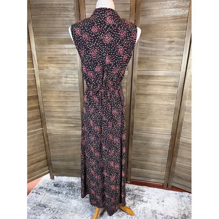 Carol Anderson California VTG Floral Rayon Sleeveless Maxi Dress Black Pink 10