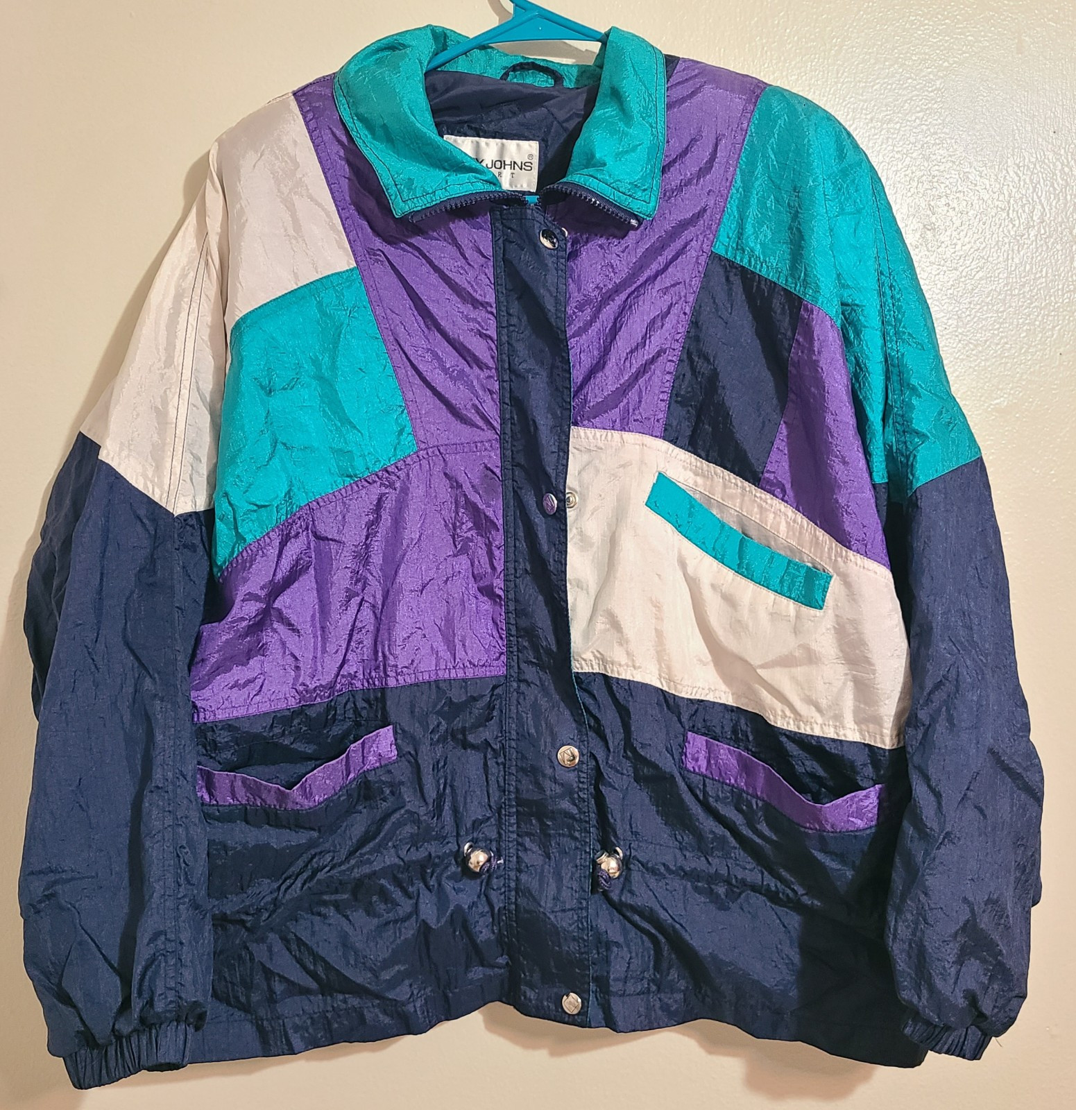 Andy Johns Winter Color Block Teal Purple White Jacket VTG Size Large Womens