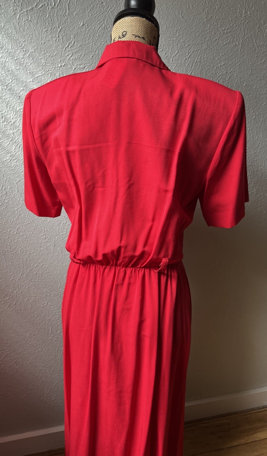 1980s Lipstick Red Button-Up Shirt Dress S M 80s Stranger Things Secretary Retro