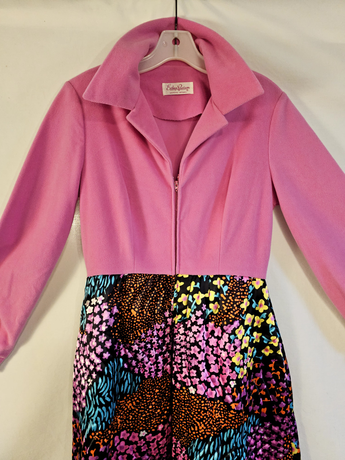 Evelyn Pearson Vintage Lounging Dress 1970s Pink and Floral Maxi Unique