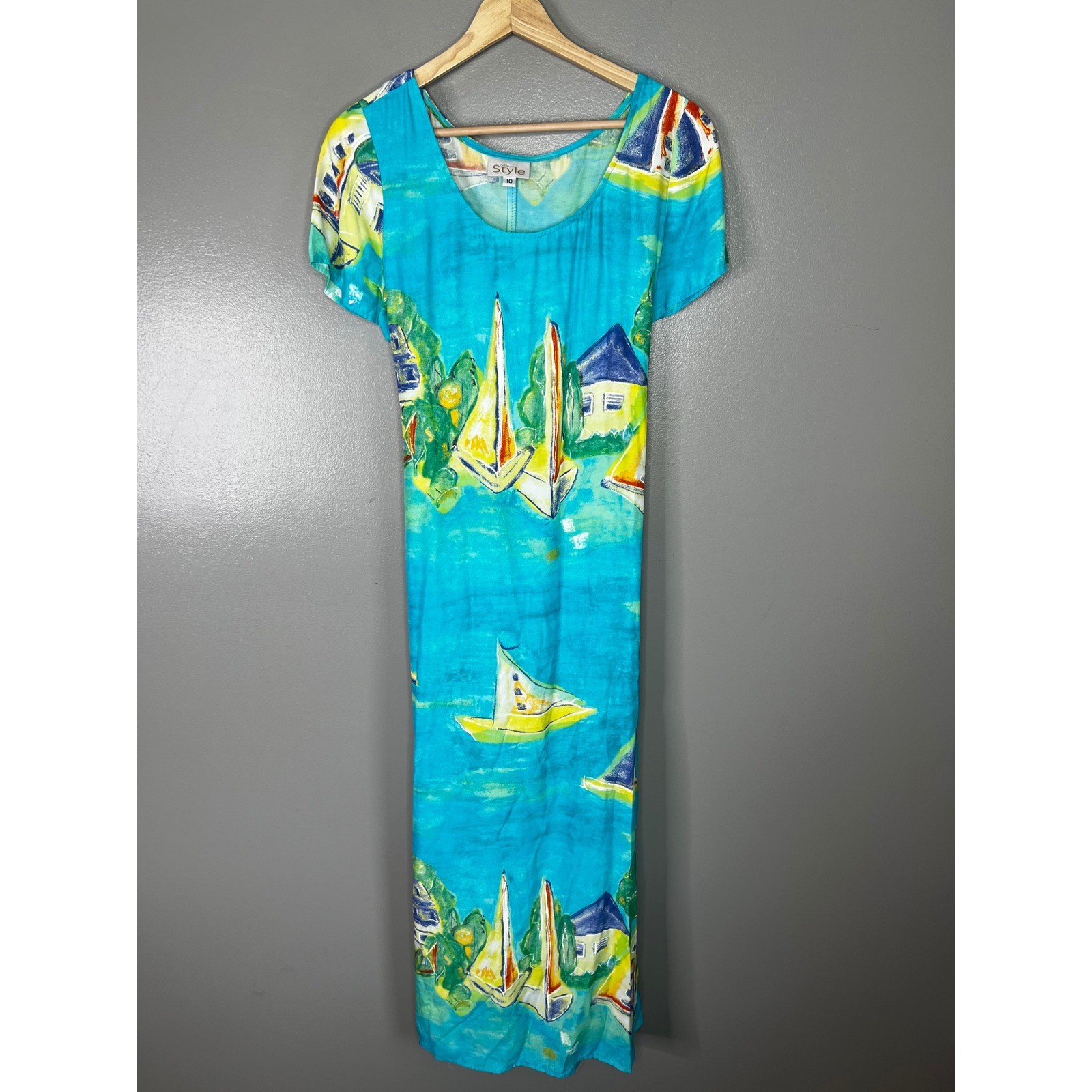 Vintage 80’s 90’s maxi dress sailboat print resort wear beach vacation cruise