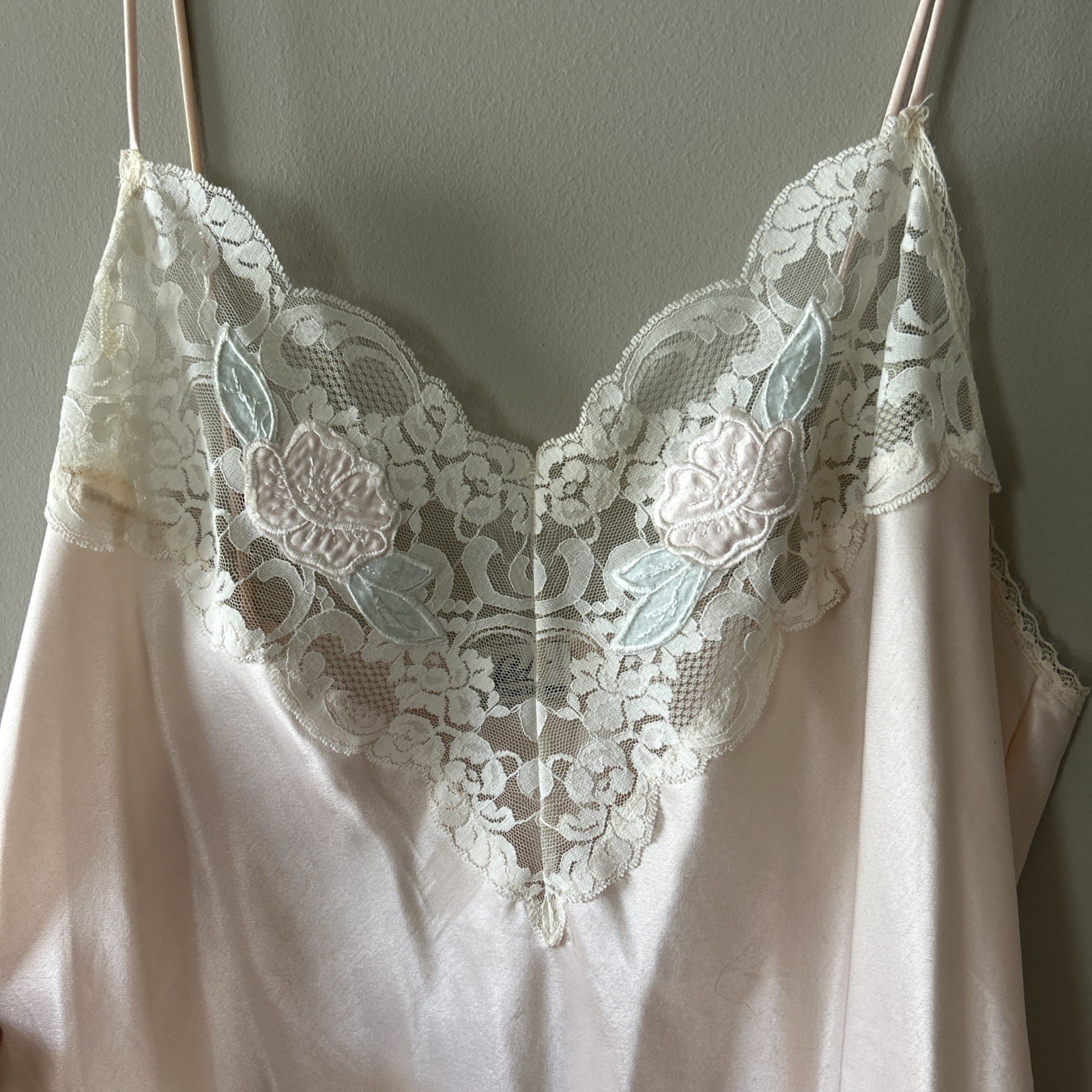 VTG Sedu Floral Lace Strappy Nylon Lingerie Nightgown Sz L Lovely