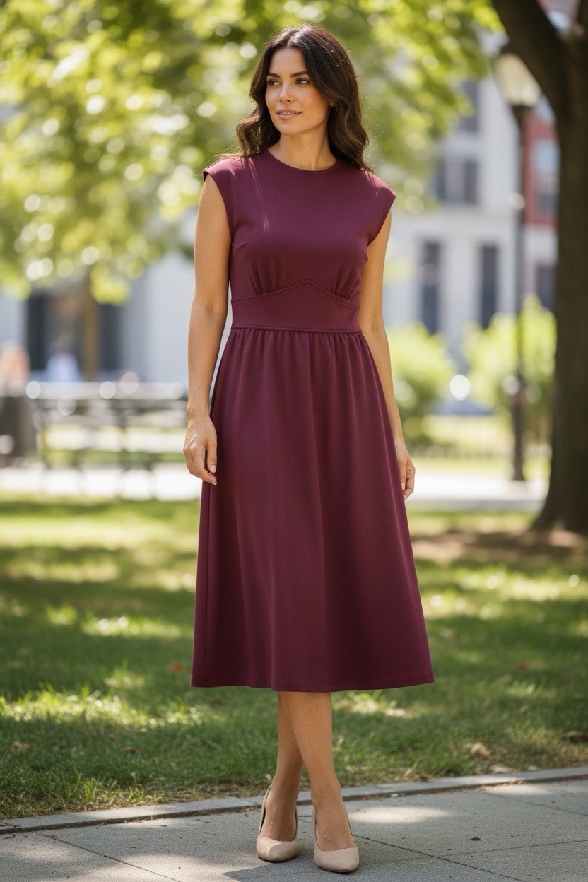 Vintage VTG LF Petite Maroon Dress Figure Flattering Size Small S