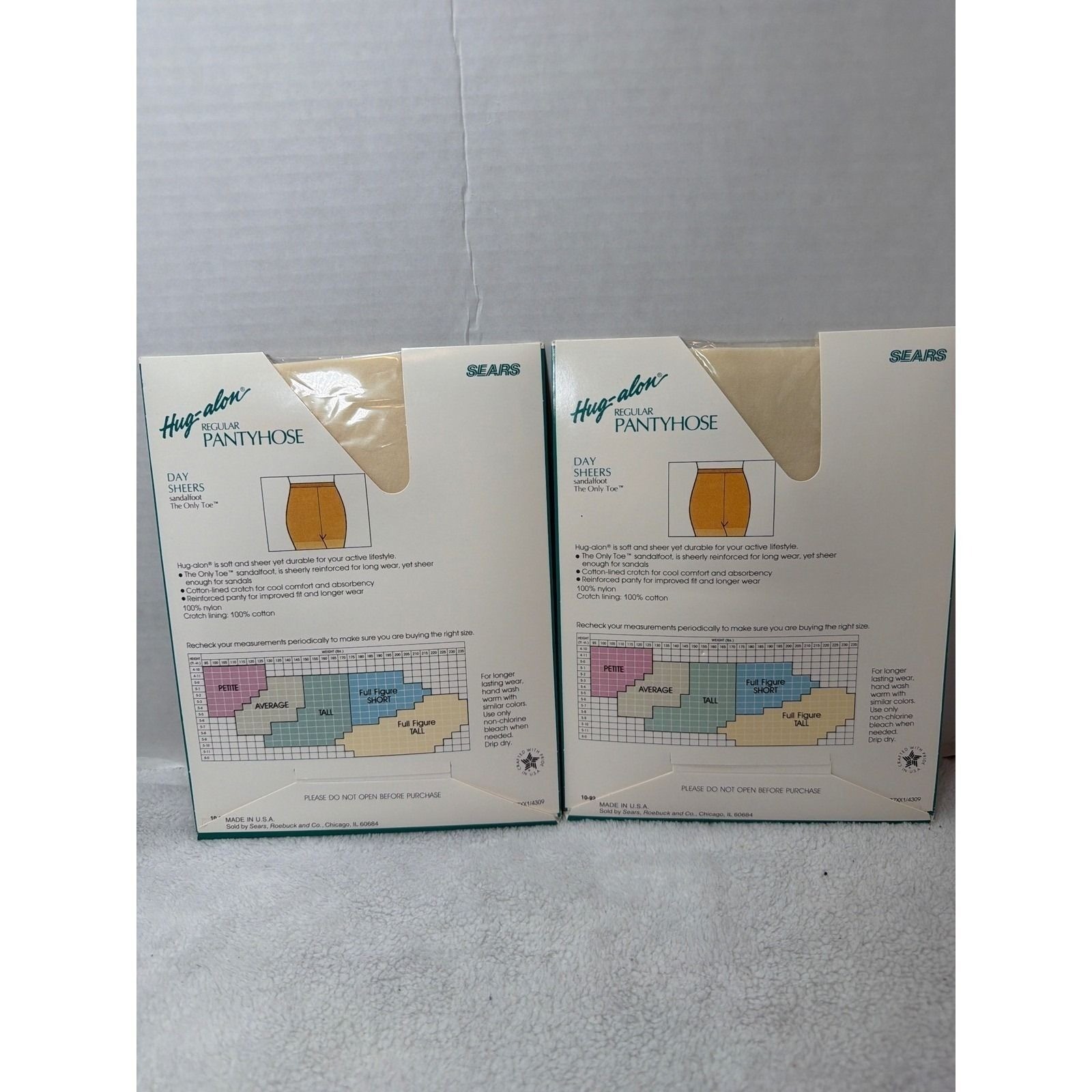 Nos VTG Sears Hug-alon Pantyhose Women Tall Ivory Day Sheers Sandalfoot 2 Pairs