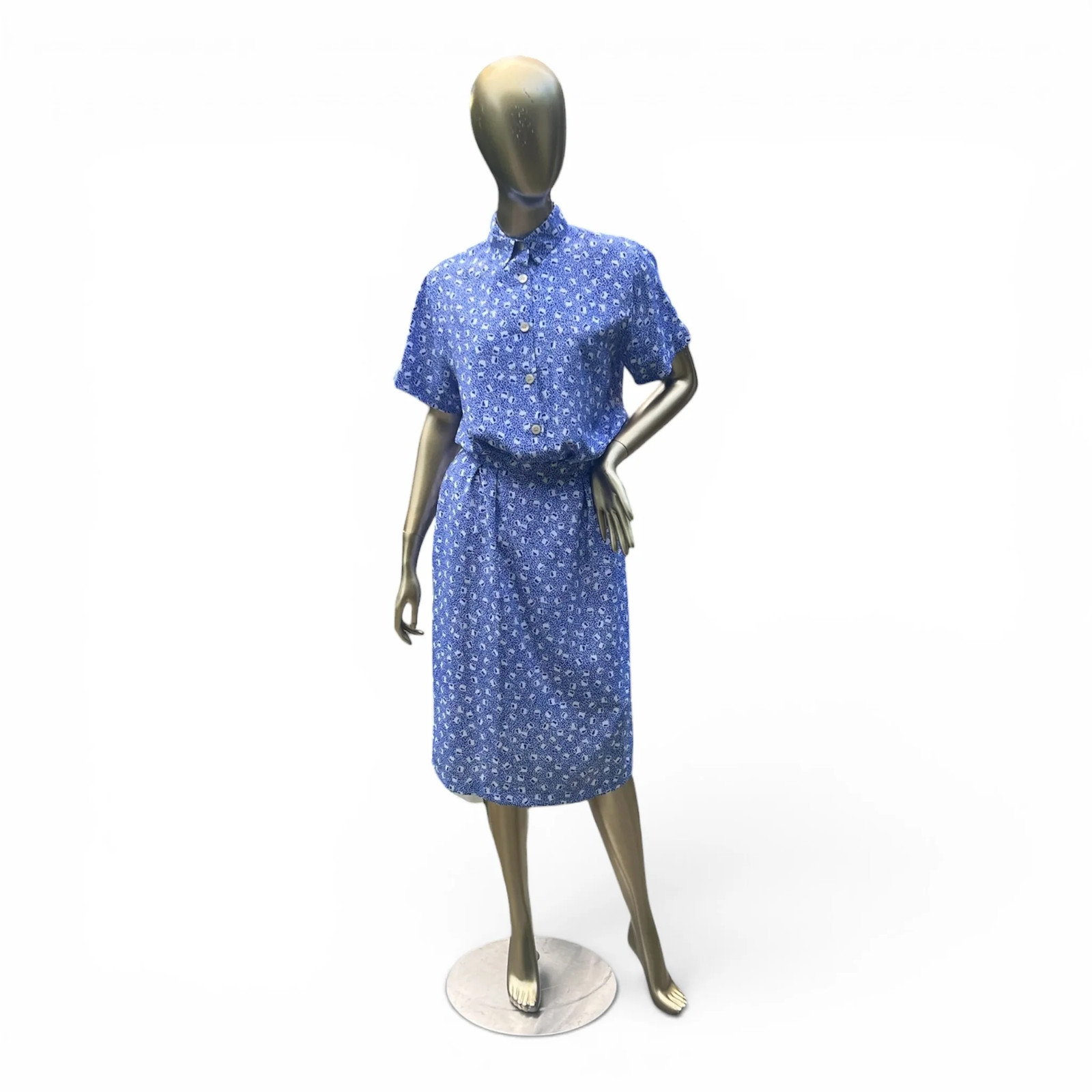 Authentic Vintage 2-Piece Co-Ord All-Over Pattern Skirt & Top 80s, Size S