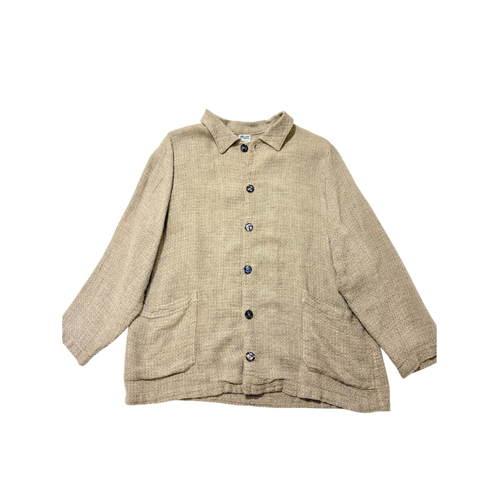 Vintage CP Shades Women Flax Rayon Blend Button Front Chore Jacket Tan Small