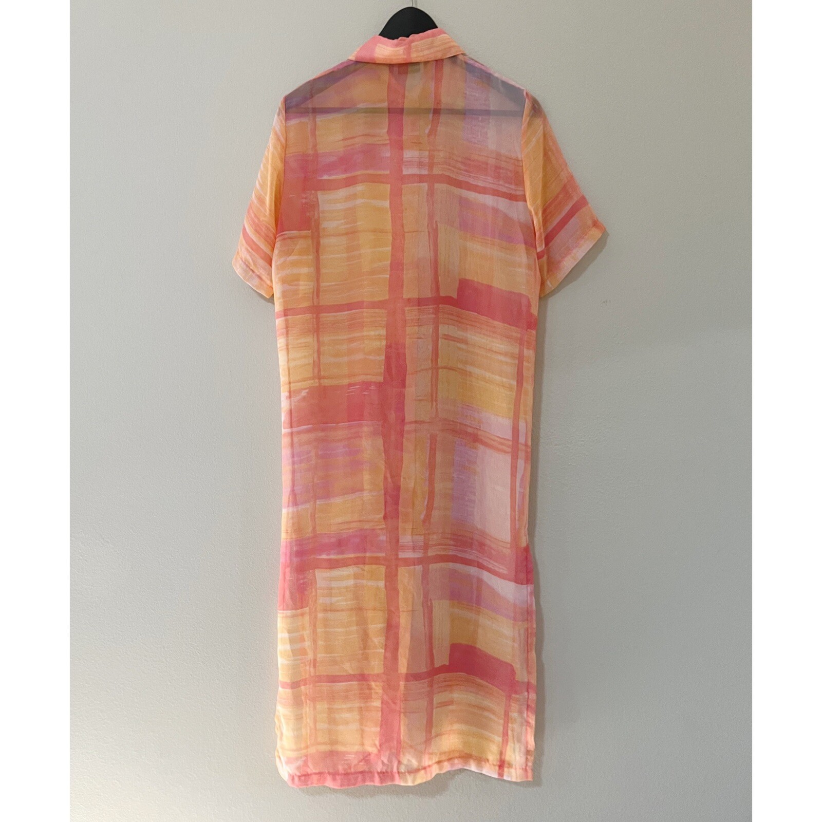 Vintage Seasuns Pink Orange Ombré Sheer Button Down Cover Up Dress