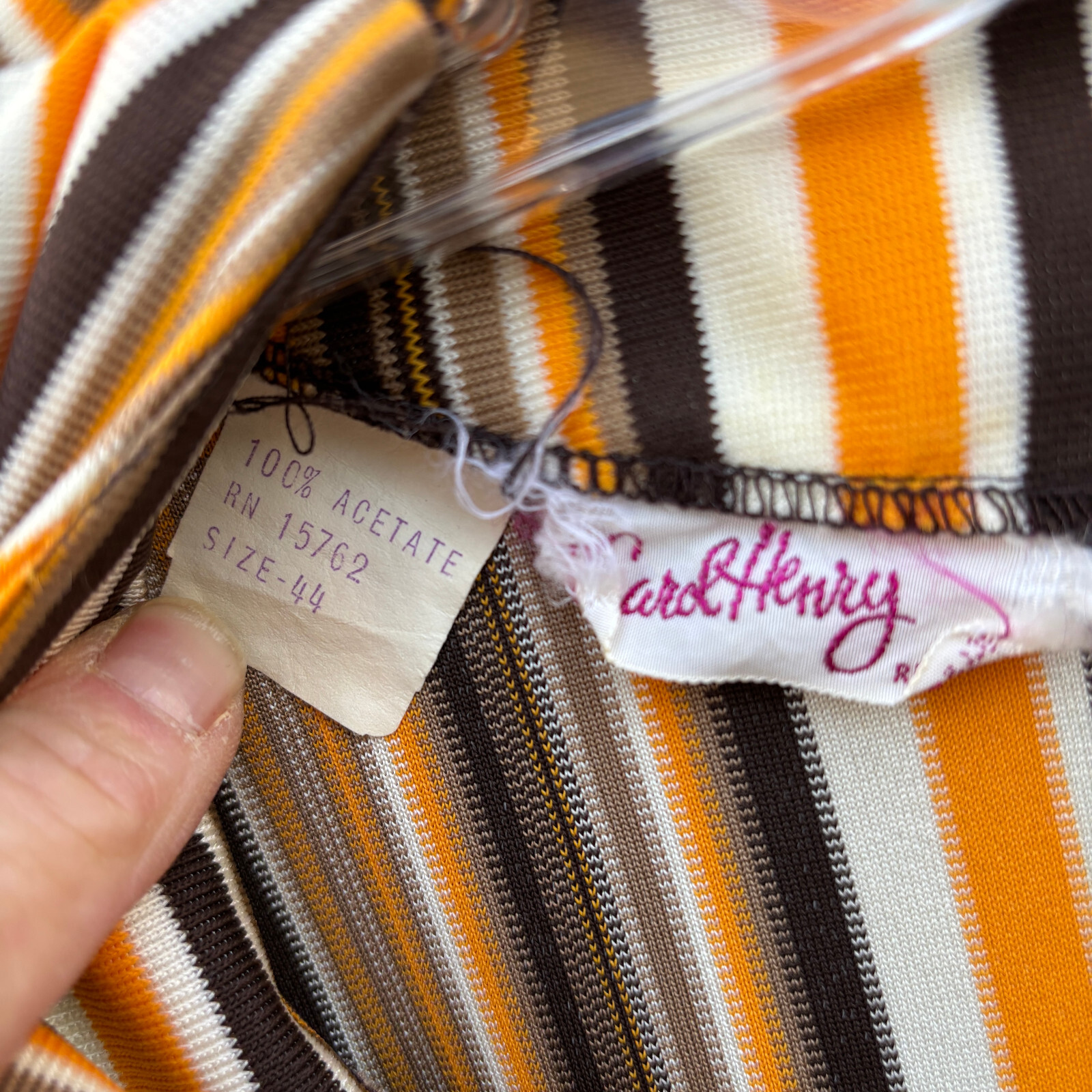 Vintage 1970s Striped Gold, Black & White Stripe V Neck Tunic Top 44 Carol Henry