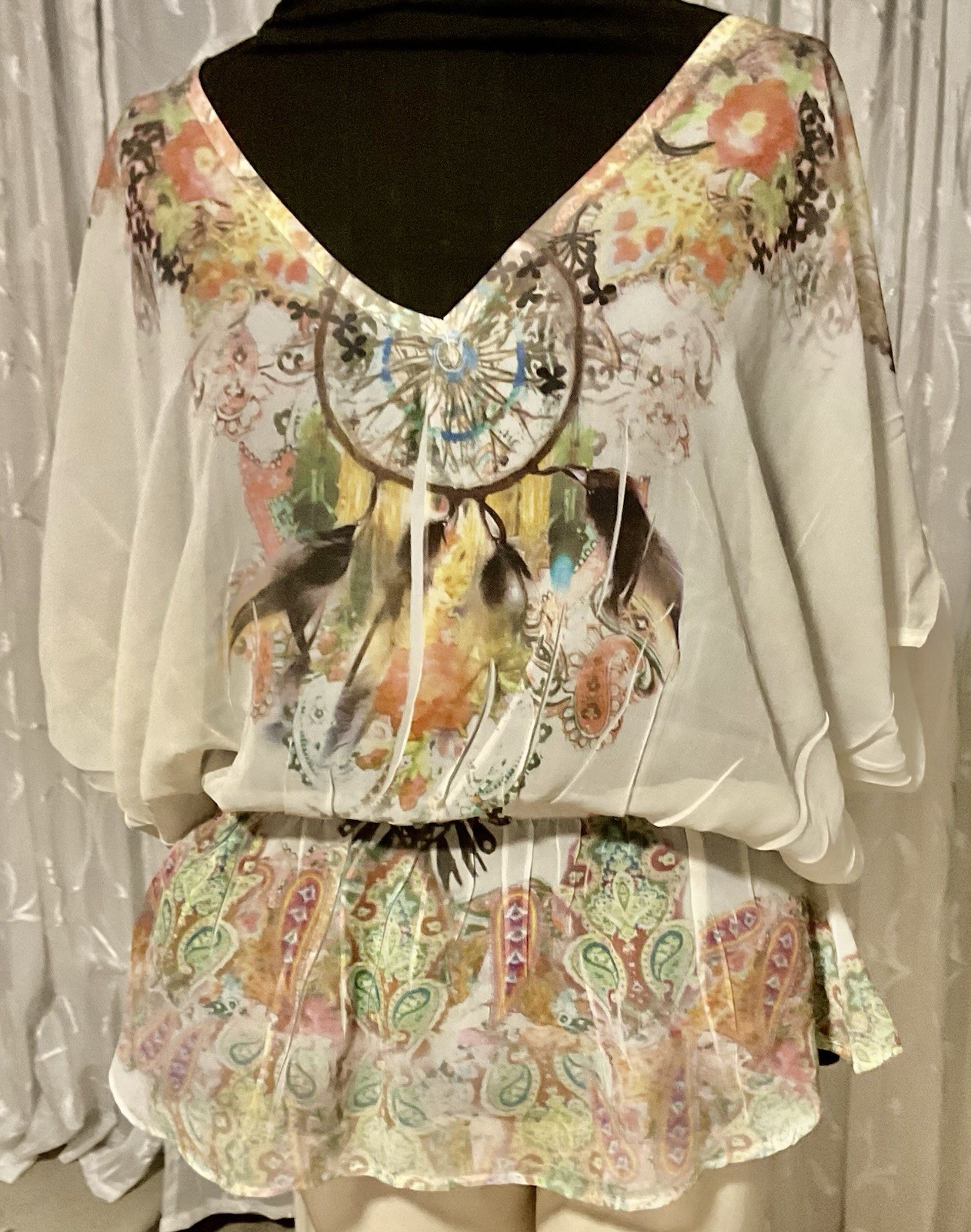 Vintage 1990 Blouse X Large Native American Design Medicine Wheel NWT