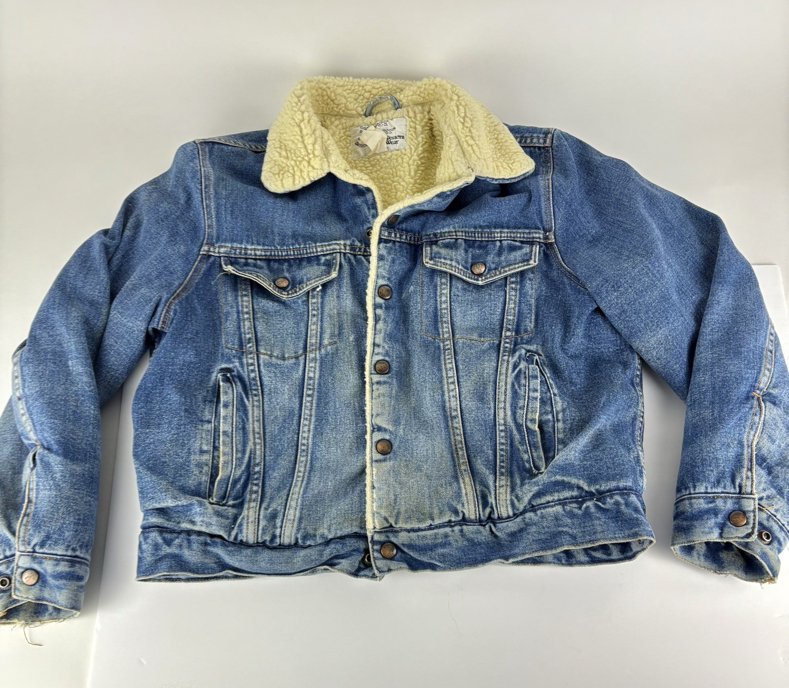 Vtg Silver Spur Western Wear Denim Sherpa Cowboy Jacket Women’s M Trucker Patina