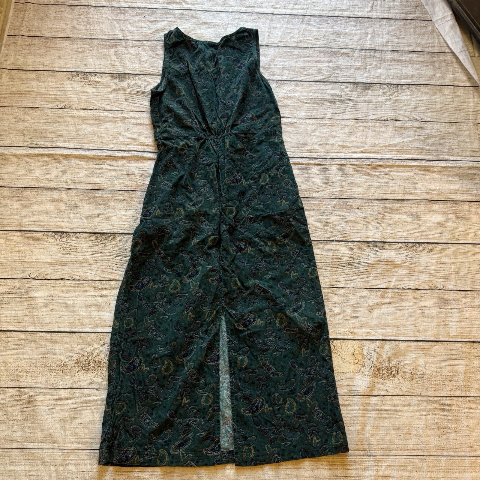 Vintage Bobbie Brooks teal blue paisley print corduroy maxi dress sz M 8/10