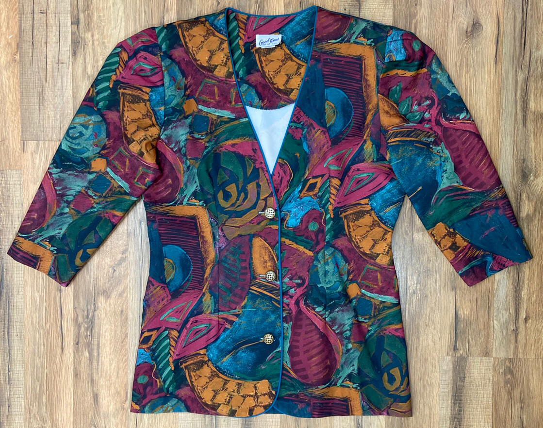 Vintage Good Times 1980’s Multi-Color Artsy Blazer Jacket 3/4 Sleeves Medium