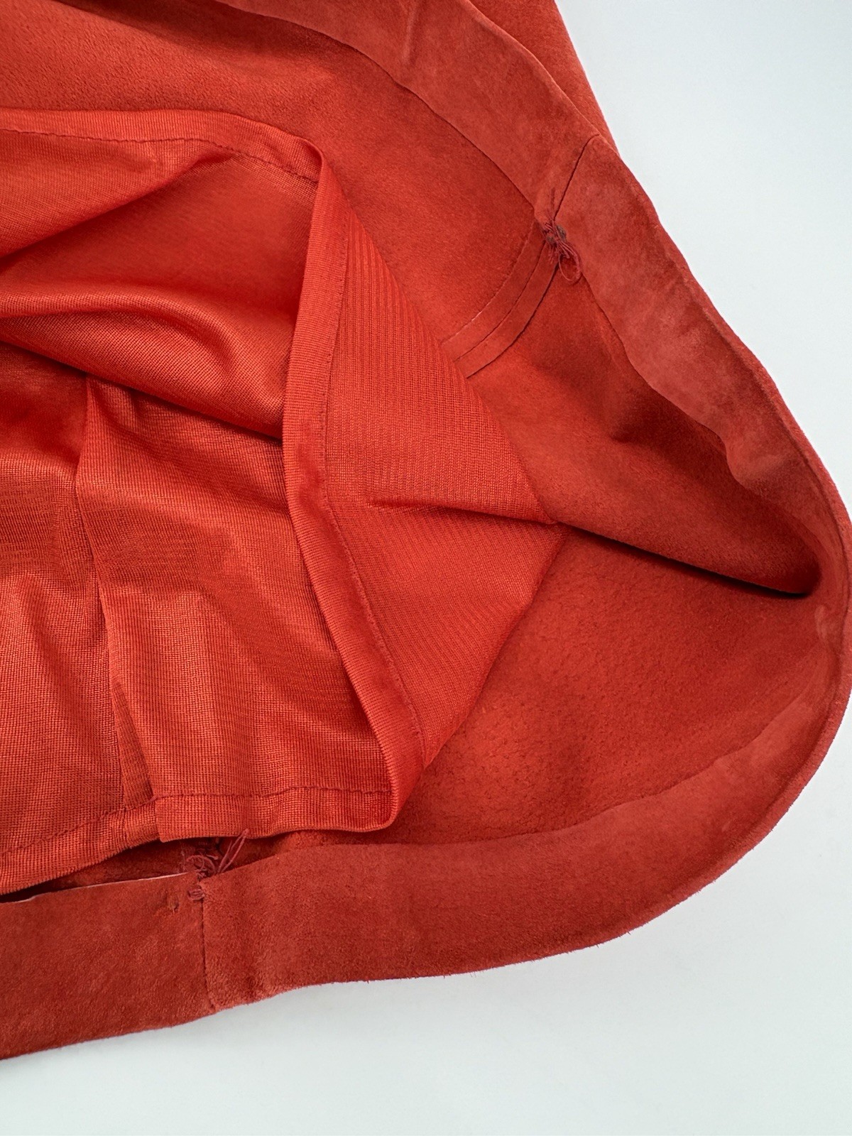 Vintage Modern Images Genuine Leather Suede A-Line Midi Skirt Red Orange Size 6