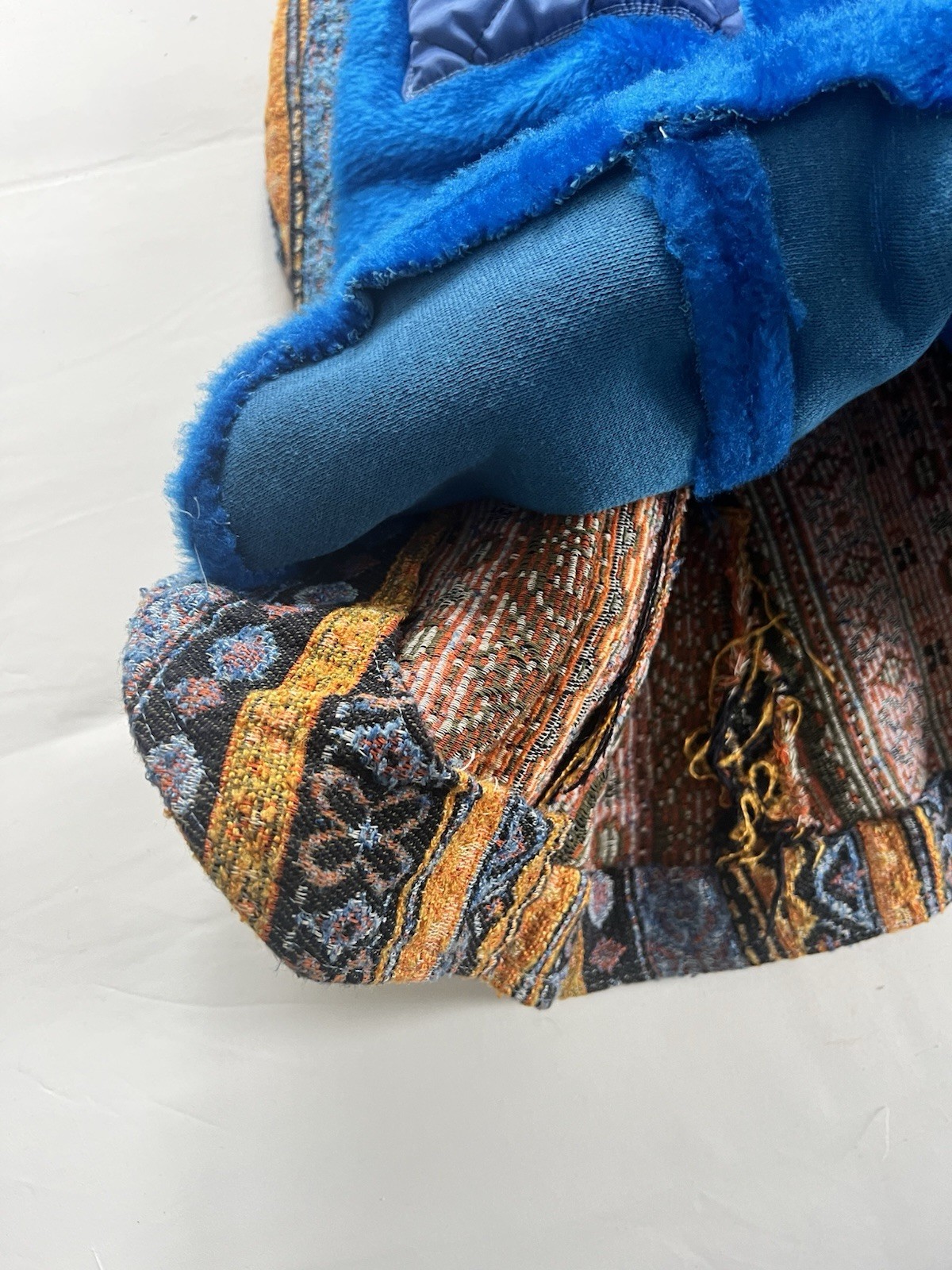 1970s Coat Colorful Tapestry Carpet Jacket Belt Toggle Button Amazing Aztec