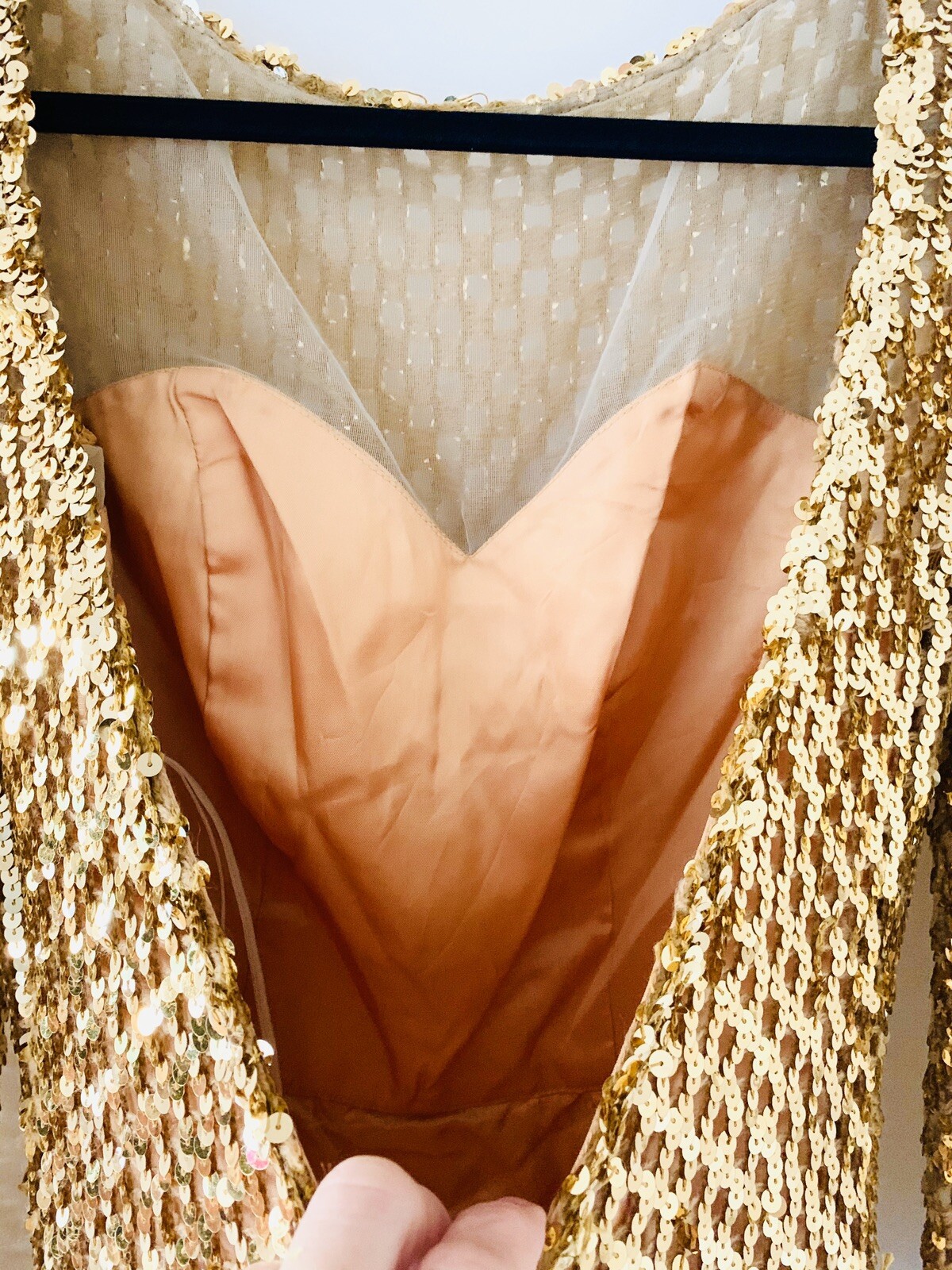 VTG Late 60’s Early 70’s Gold Bombshell Wiggle Full Length VLV Dress Sz S-M
