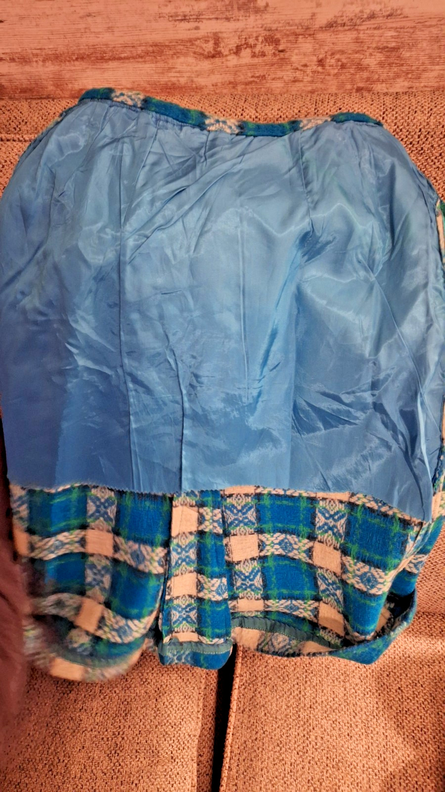 Vtg 1960s Side Zip Up Plaid Skirt Blue, Green Cream (14 Waist X 26 Length