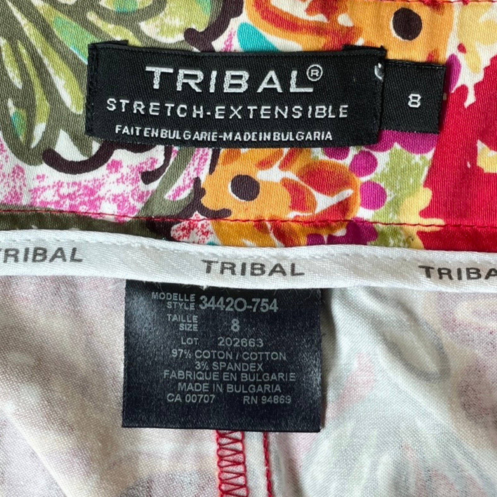 Vintage Floral Print Pants Size Medium 29″ Waist Y2K Colorful Cotton Cropped