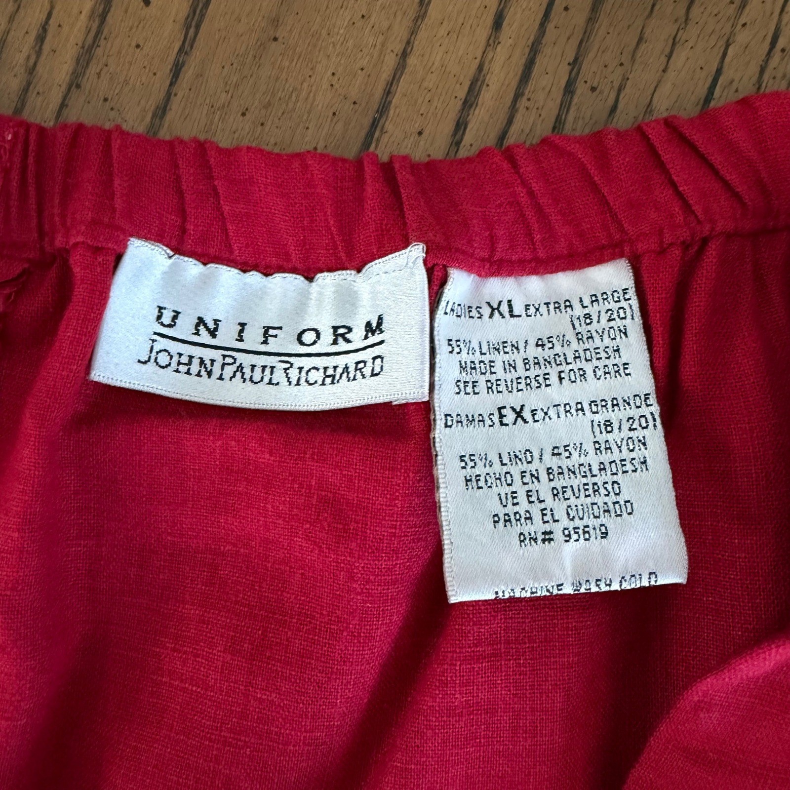 Vintage Uniform by John Paul Richard Linen Midi Skirt Red Embroidered Pull-On XL