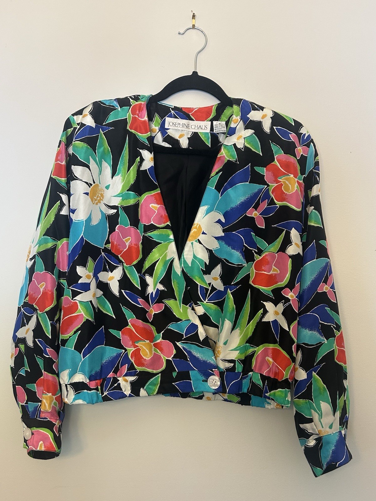 Vintage 90s Josephine Chaus Womens 100% Silk Floral Multicolor Jacket Size 10