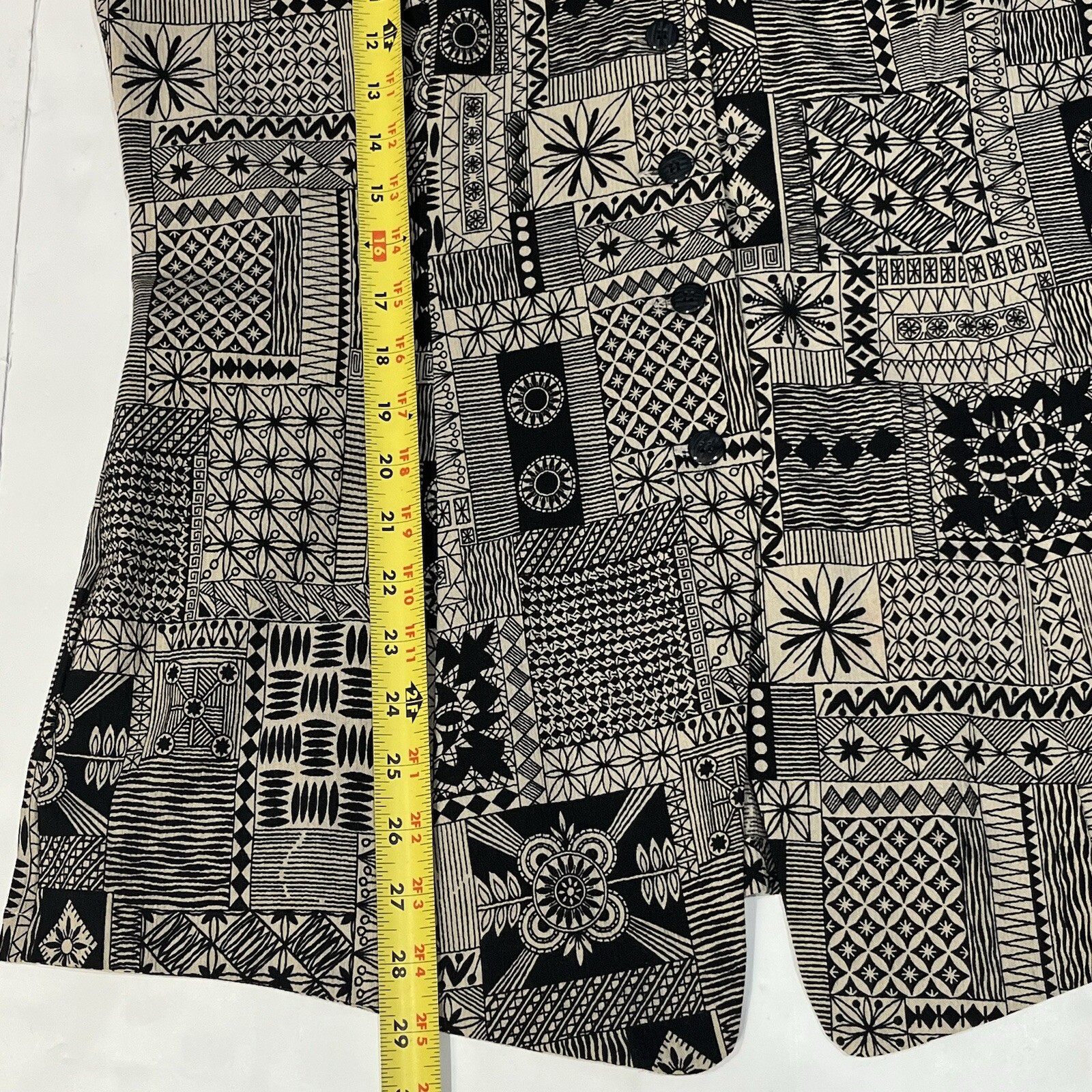 Vintage Saville Sport Rena Rowan Long Rayon Tan Black Busy Abstract Vest Size 14