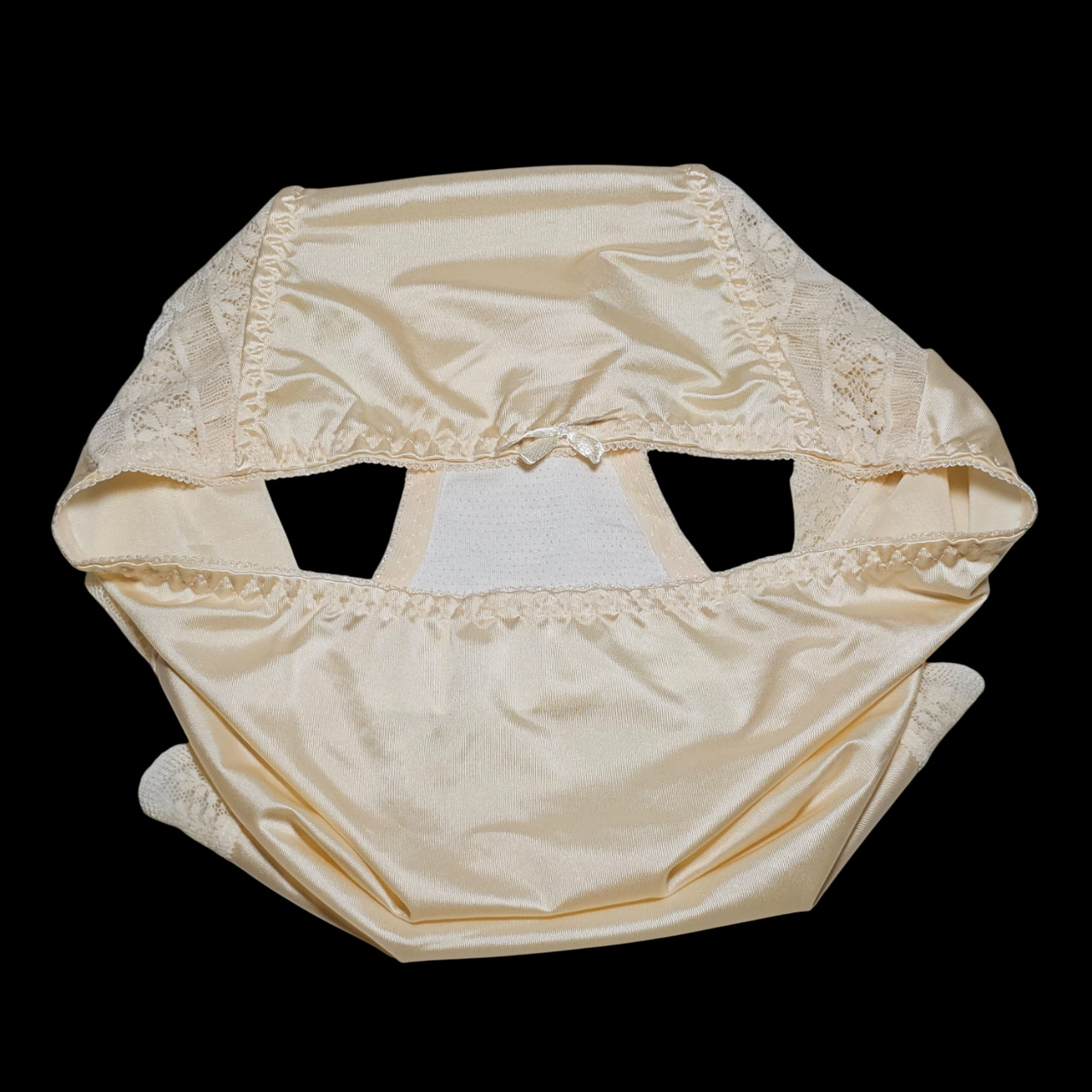 Vintage Slippery Yellow Panty Nylon Spandex Sissy Lace Brief Size 6-7 Hip 35-39″