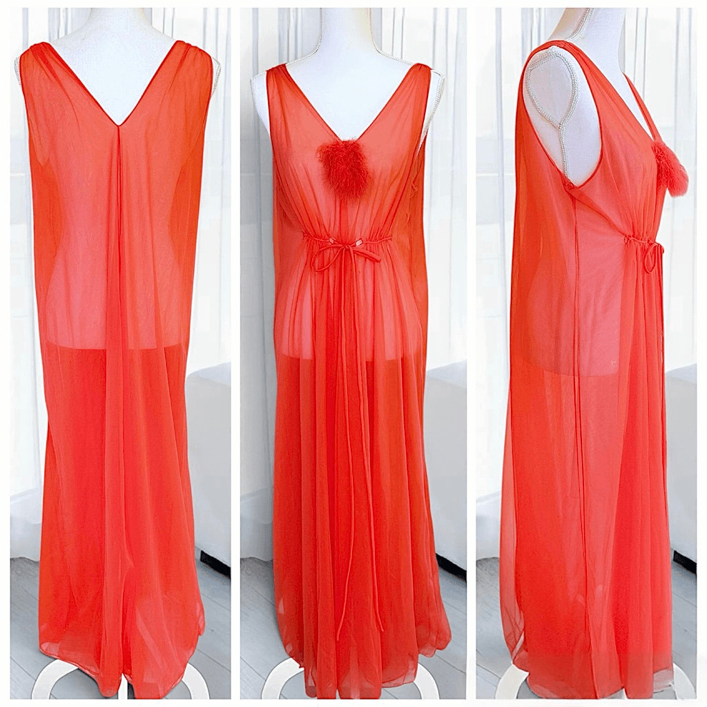 Jenelle of California Rare Vintage 60’s Crimson Feather Penoir Set Sz L