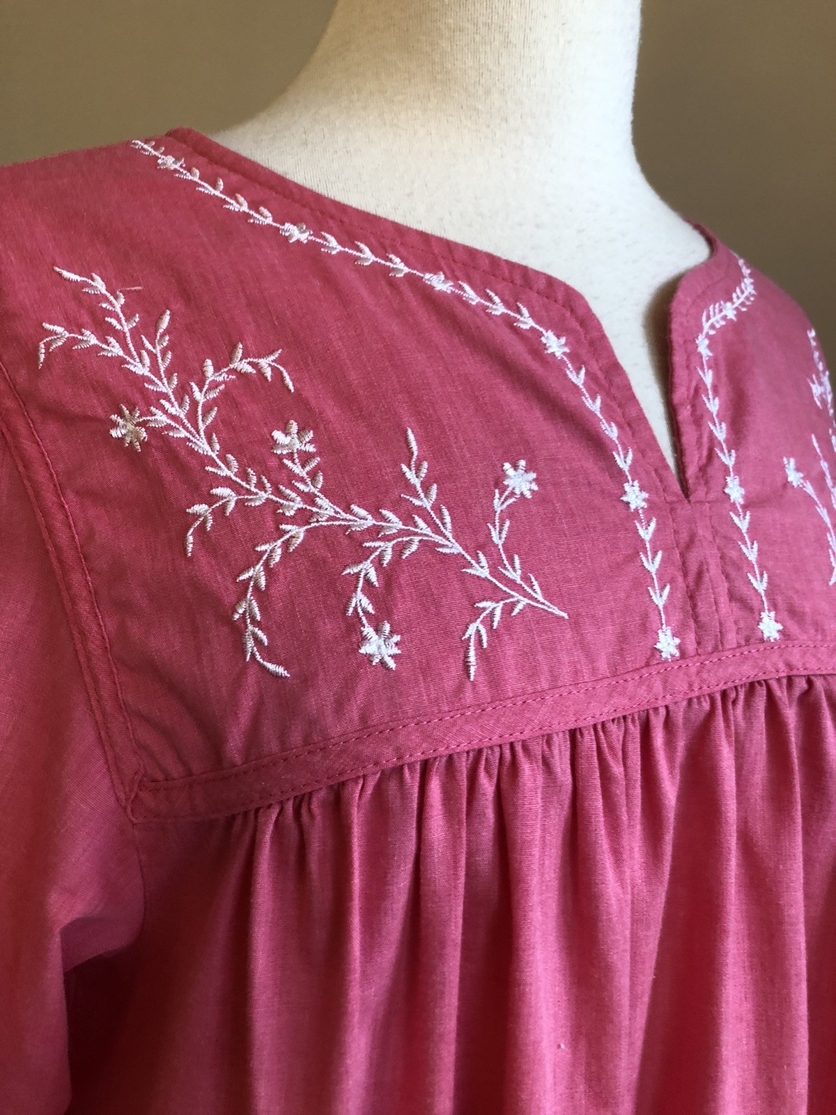 ADORABLE VTG NATIONAL Pink Cotton White Embroidery Housedress Loungewear SZ M