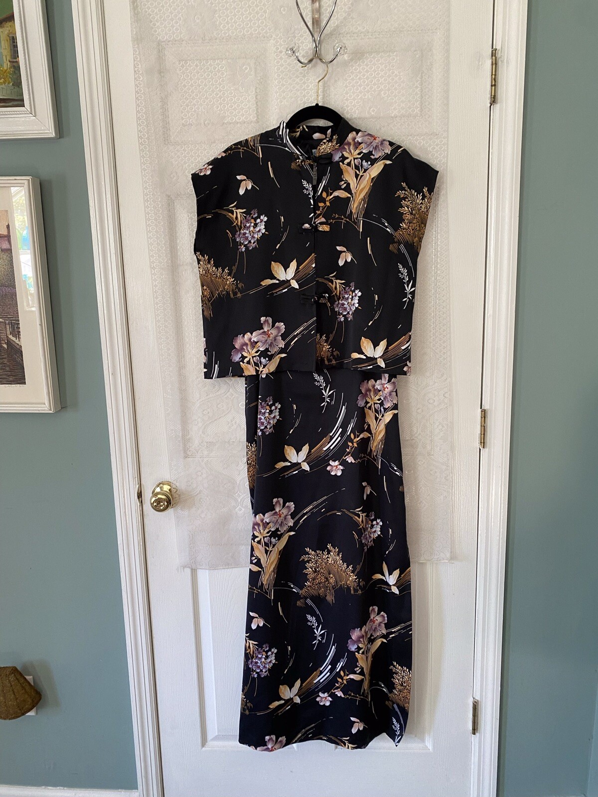 Vintage Black Floral Mark Christopher Altogether Hawaii Maxi Sundress Set 14