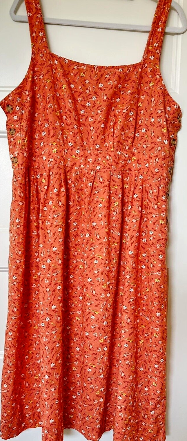 Vintage 70’s sundress floral cottage core sleeveless Size XL Side Buttons Cotton