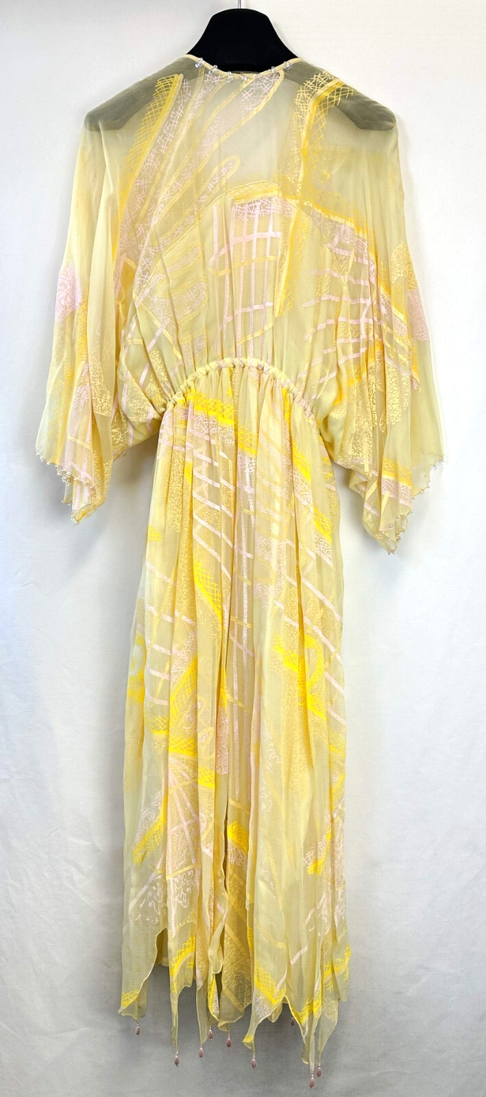 Vintage ZANDRA RHODES Iconic Silk Chiffon Gown 6 Yellow Hand Painted 1970’s Midi