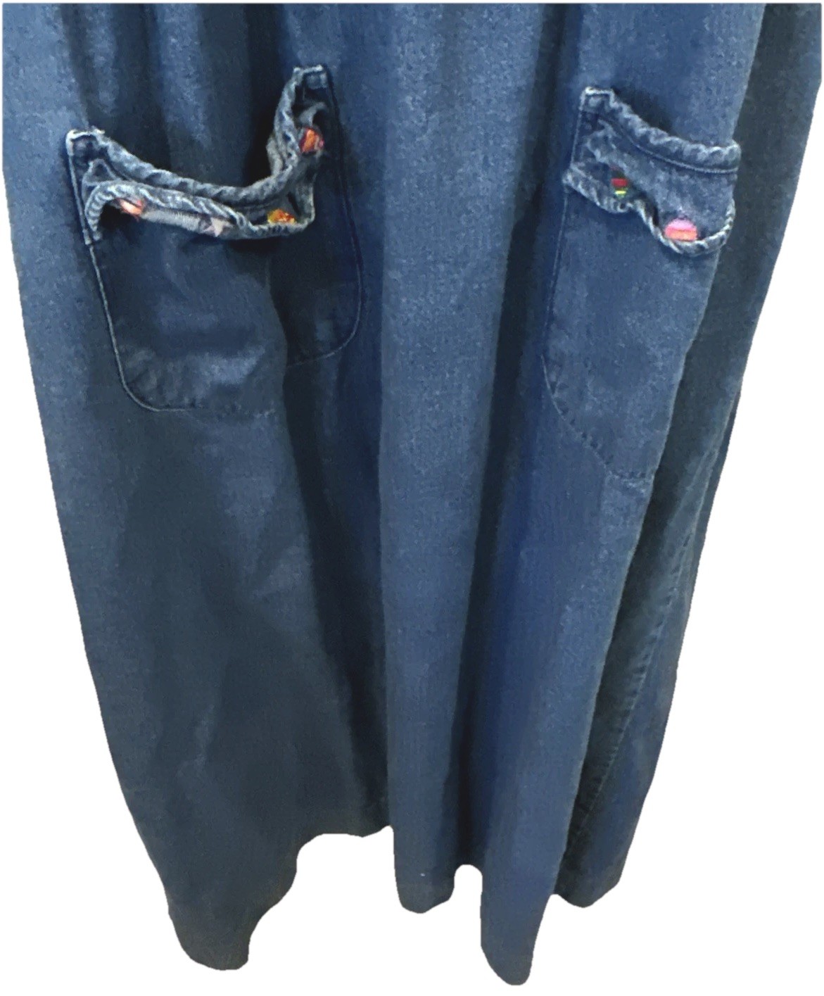 VTG Westbound Denim Christmas Holiday Embroidered Pockets Maxi Jumper Dress XL