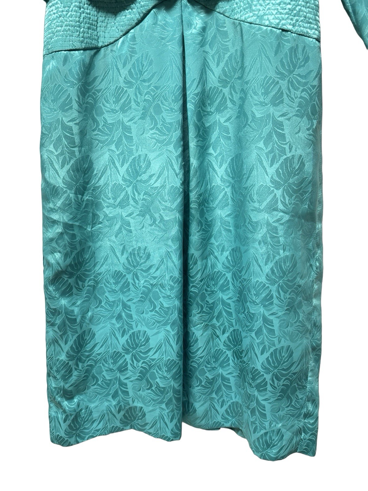 Vtg Henry Lee Women Dress 1960 Green Satin Floral Print Button Up Back Size 12