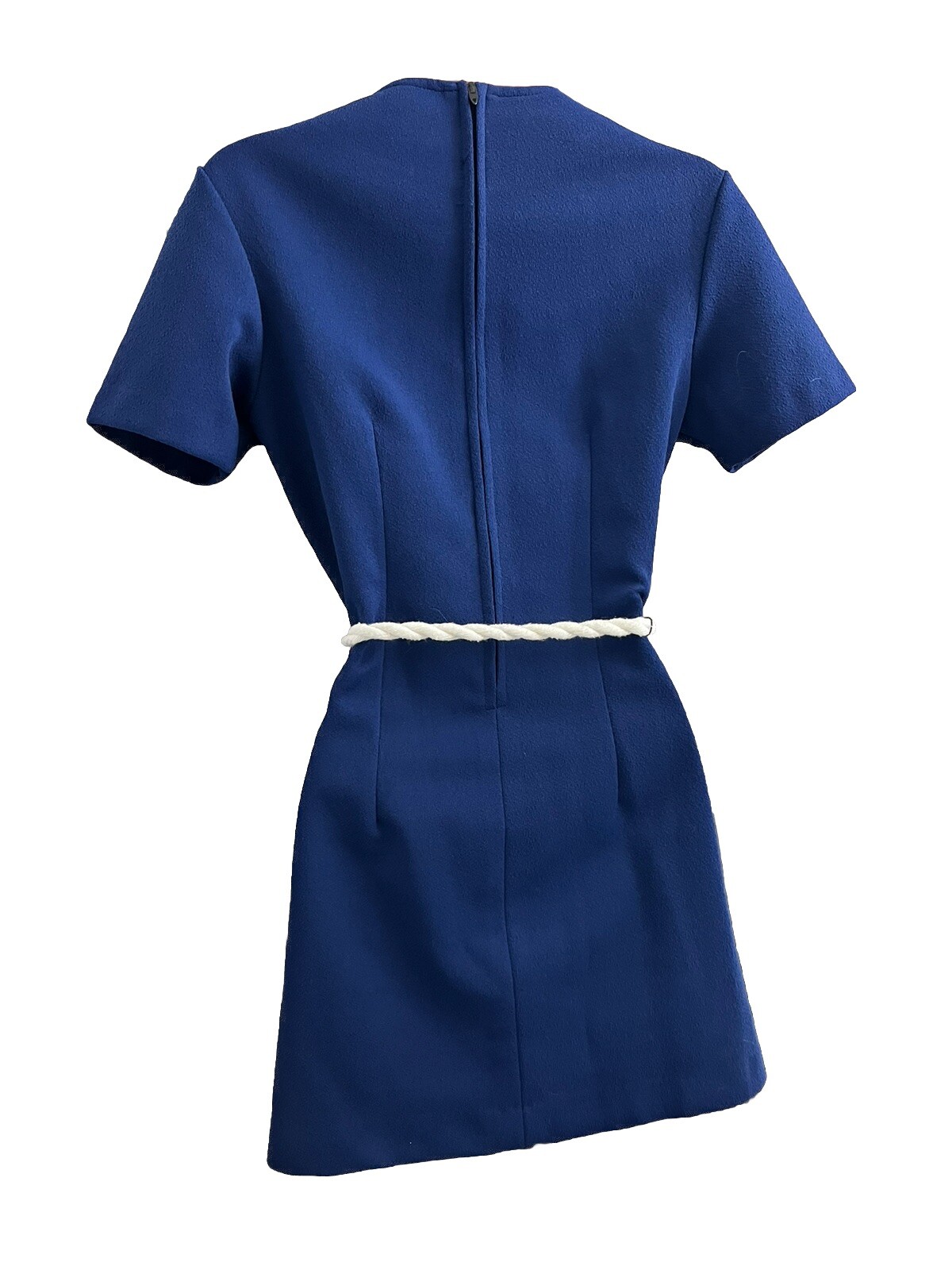1970s Retro MINI DRESS-Navy Look-Anchor Motif-Side Slits-Braided Rope Belt-Sz 8?