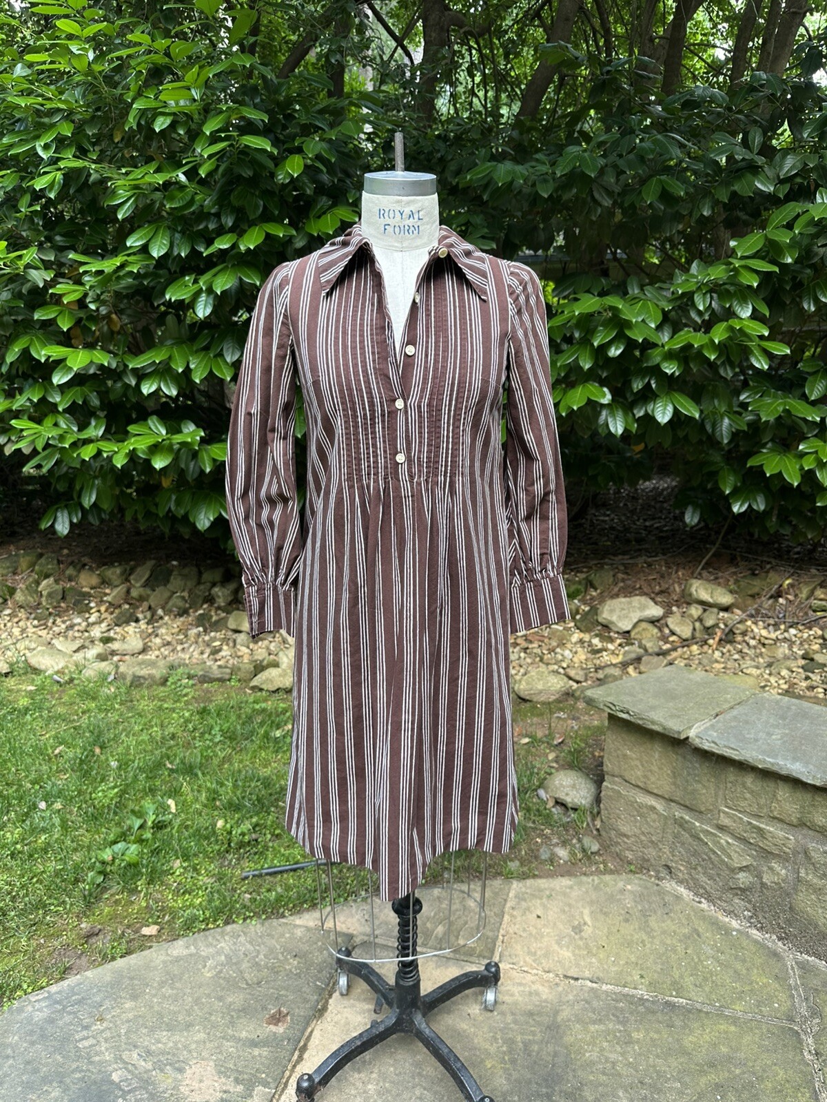 70s Marimekko Design Research Striped Shirtwaist Dress with Pintucks Small