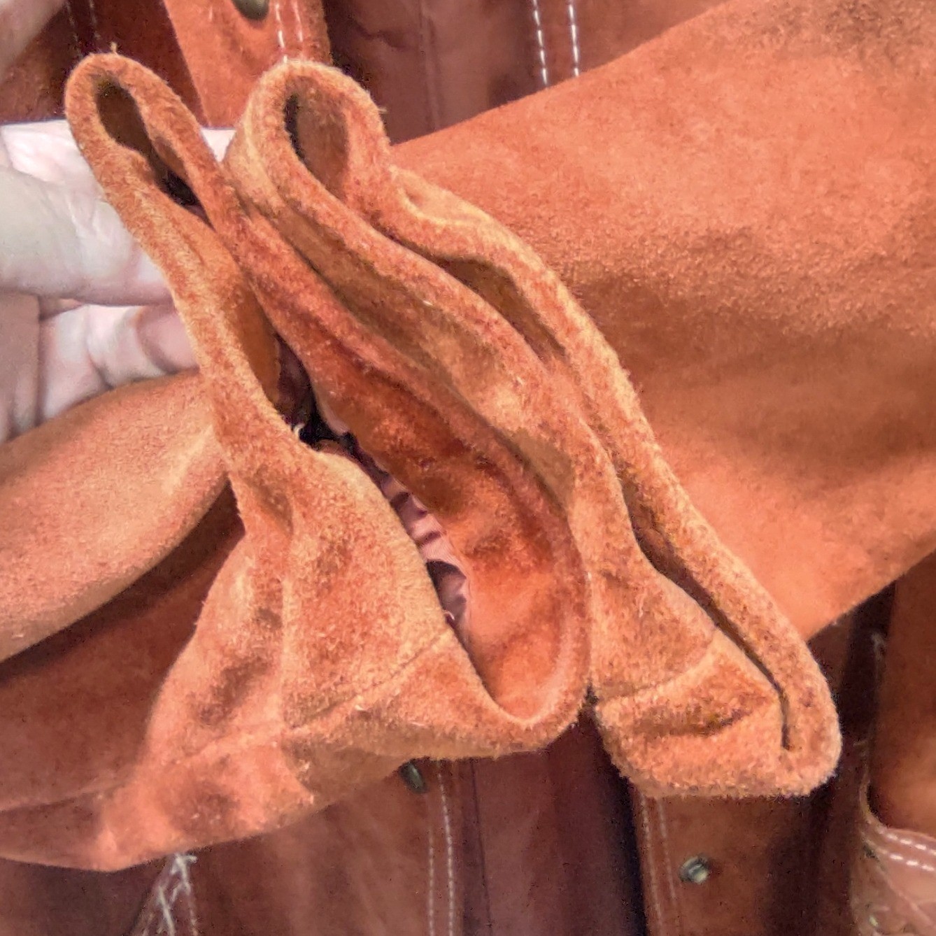 Vintage 70s Burnt Orange Suede Coat Womens Size 13 Snap Closure Lace Up Design