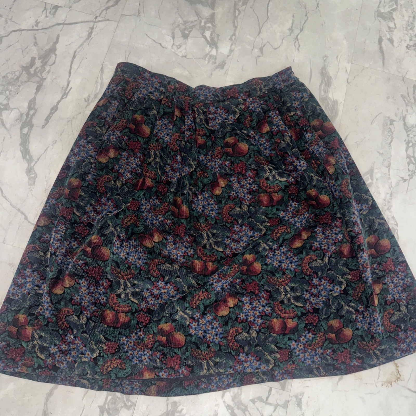 Vintage L.L. Bean Corduroy Maxi Skirt Women’s 16p (32″) Floral And Peaches Print