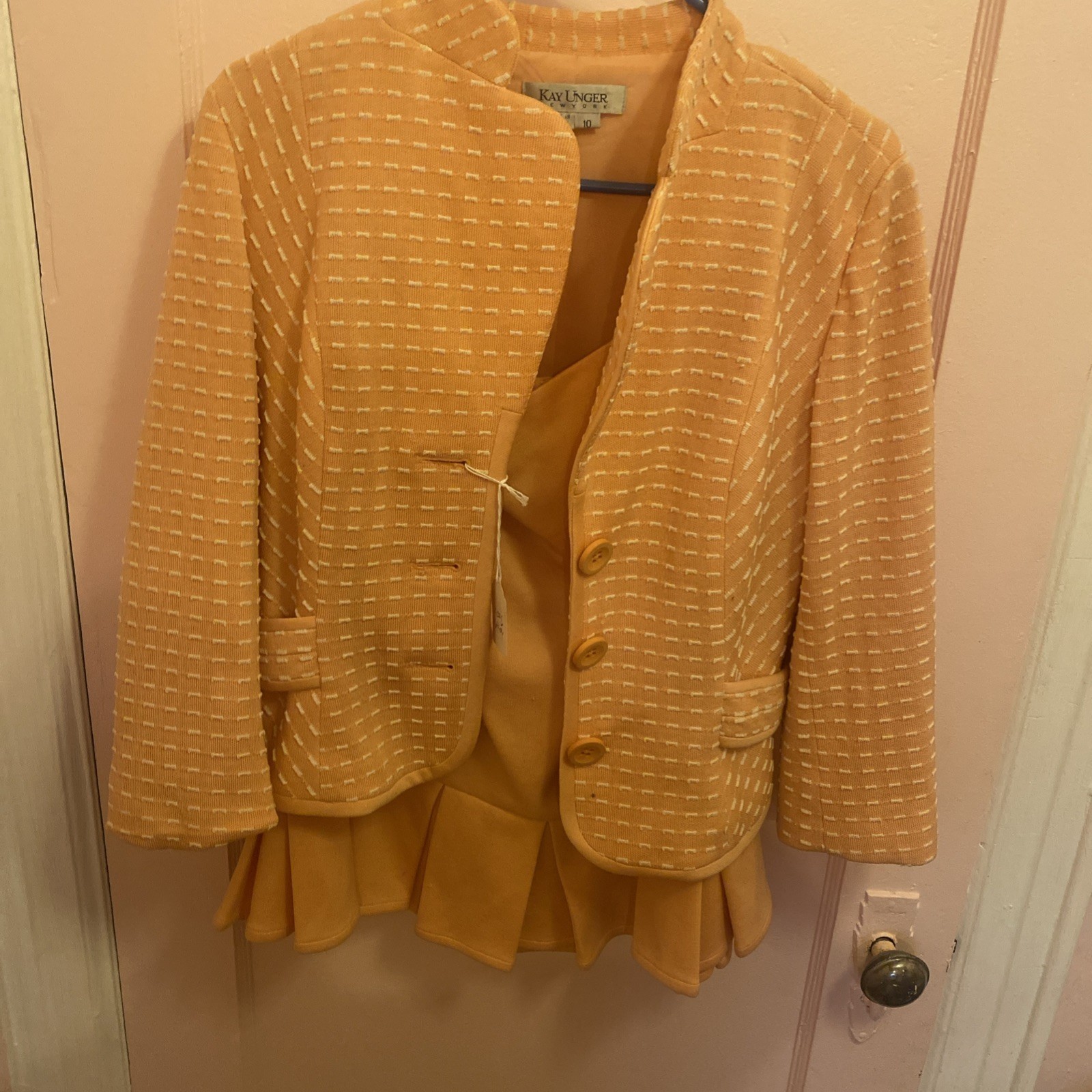 Vintage Kay Unger NY Skirt Suit Women Sz 12 100% Cotton
