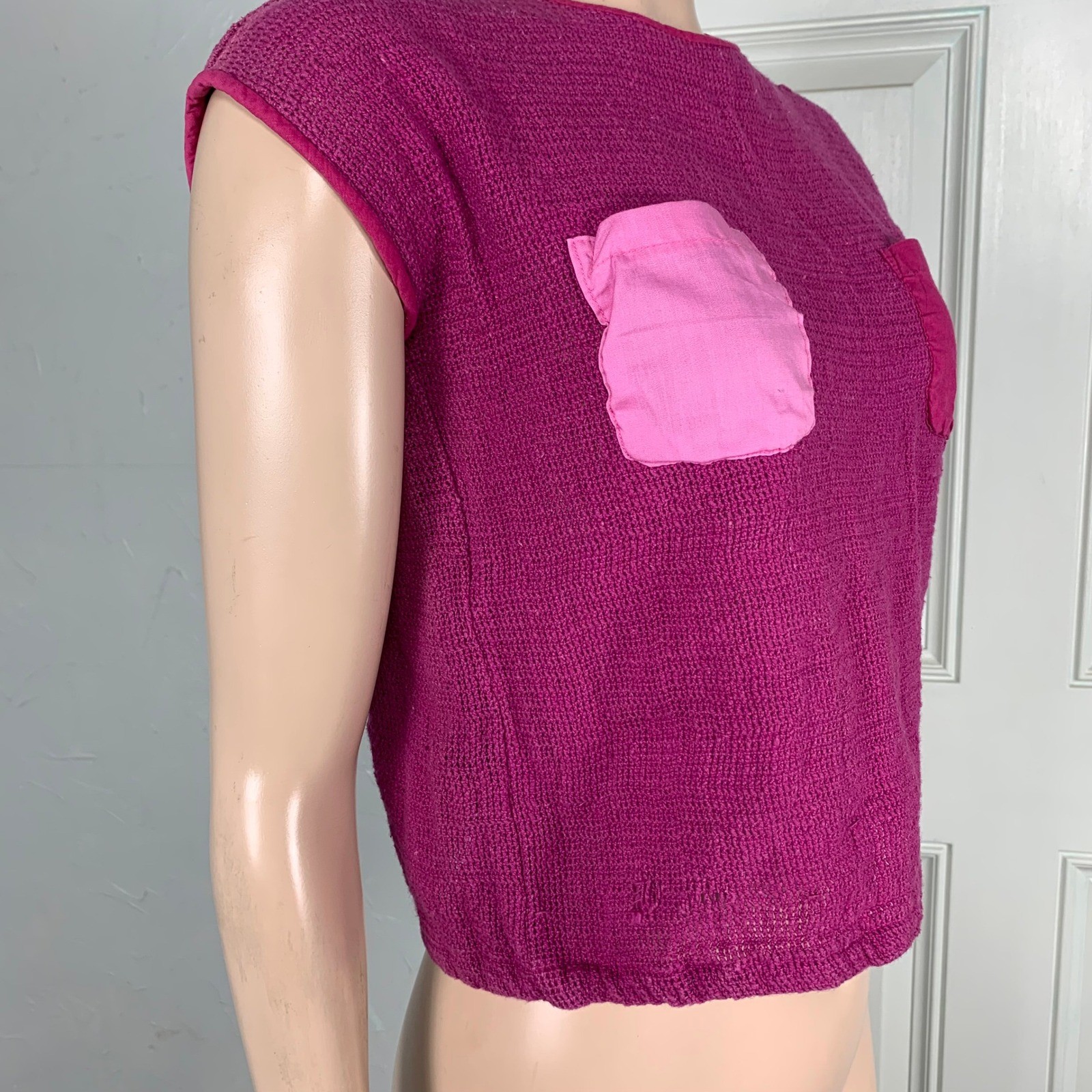 Vintage 70s Just Class Women’s Shirt India Top Cotton Woven Pockets Crop G3-13