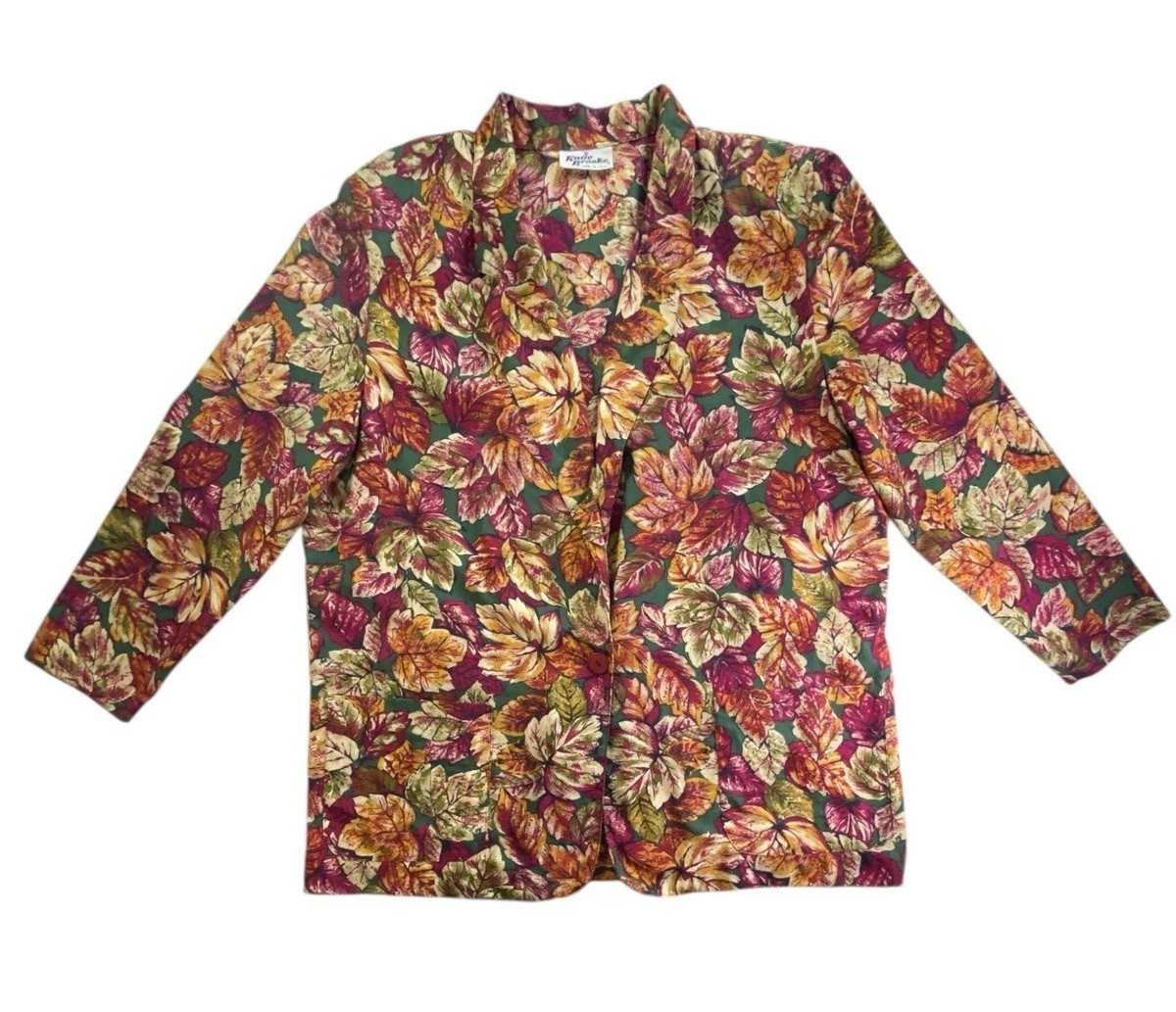 Katie Brooke Womens Blazer Size 18 Autumn Leaf Floral Print Lightweight USA
